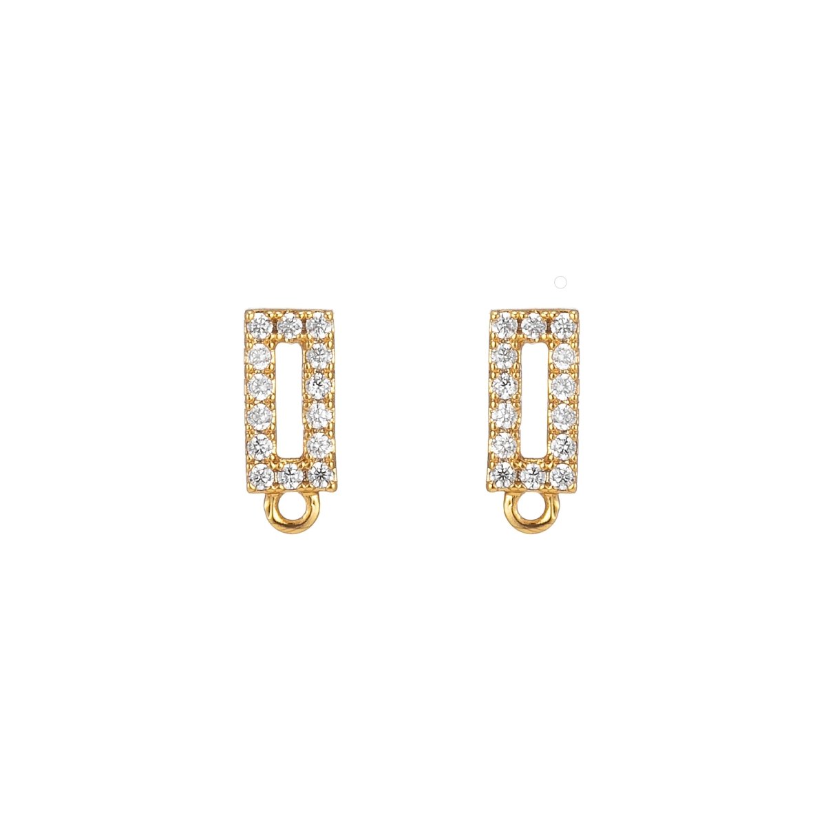 14K Gold Filled Stud Earring with Open Link CZ Micro Pave Rectangle Ear Studs for Earring Component Supply L-325