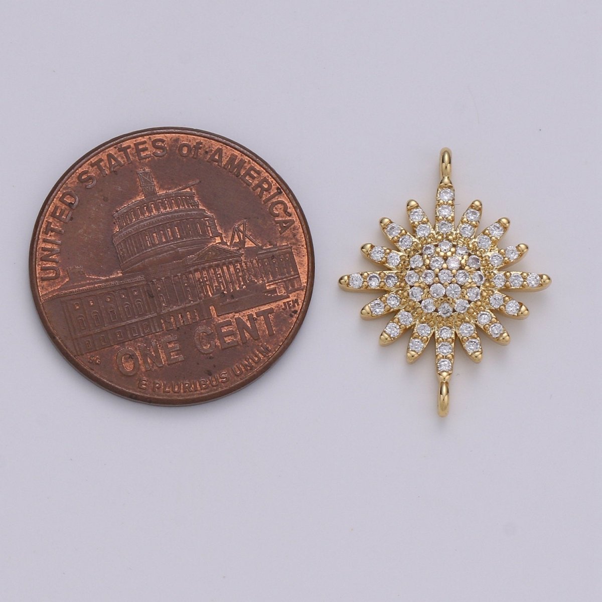 14K Gold Filled Sun CZ paved Connectors, Celestial Jewelry Sunshine, Sunburst F-504 - DLUXCA