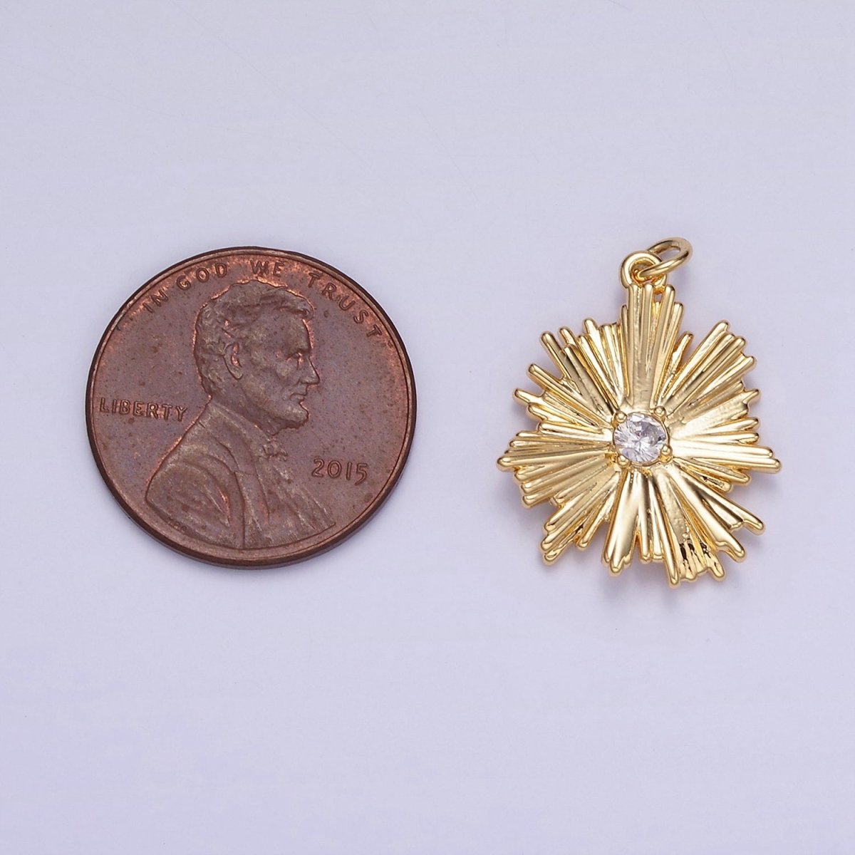 14K Gold Filled Sunburst Flower Petal Clear CZ Charm in Gold & Silver | C140