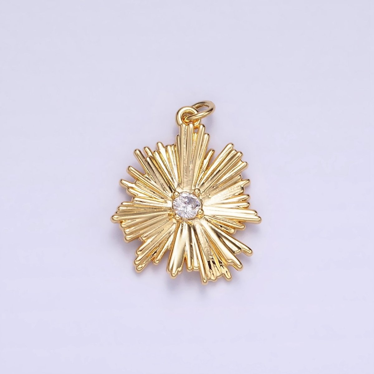 14K Gold Filled Sunburst Flower Petal Clear CZ Charm in Gold & Silver | C140