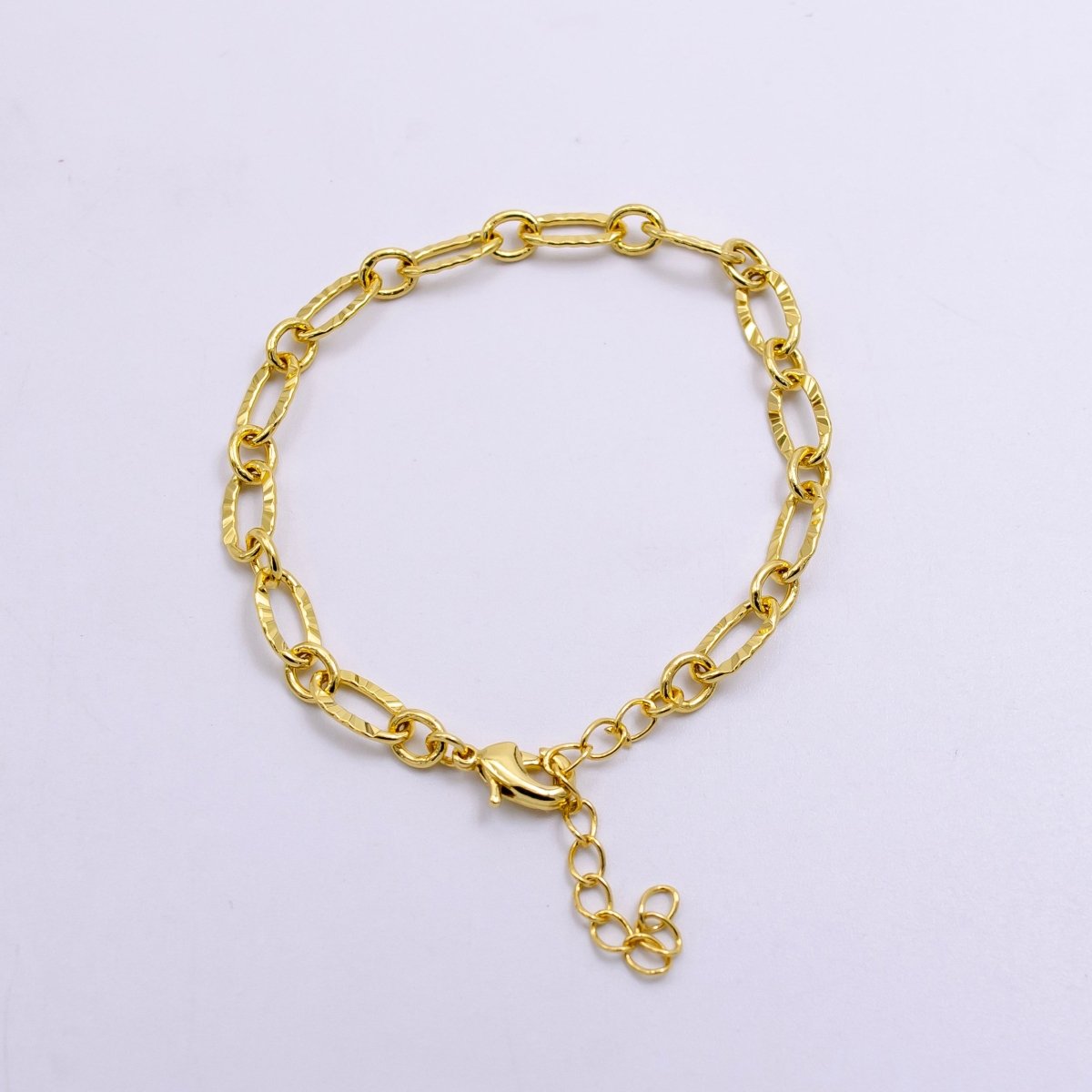 14K Gold Filled Sunburst Paperclip Cable Link 5.5 Inch Bracelet w. Extender | WA-2447 - DLUXCA