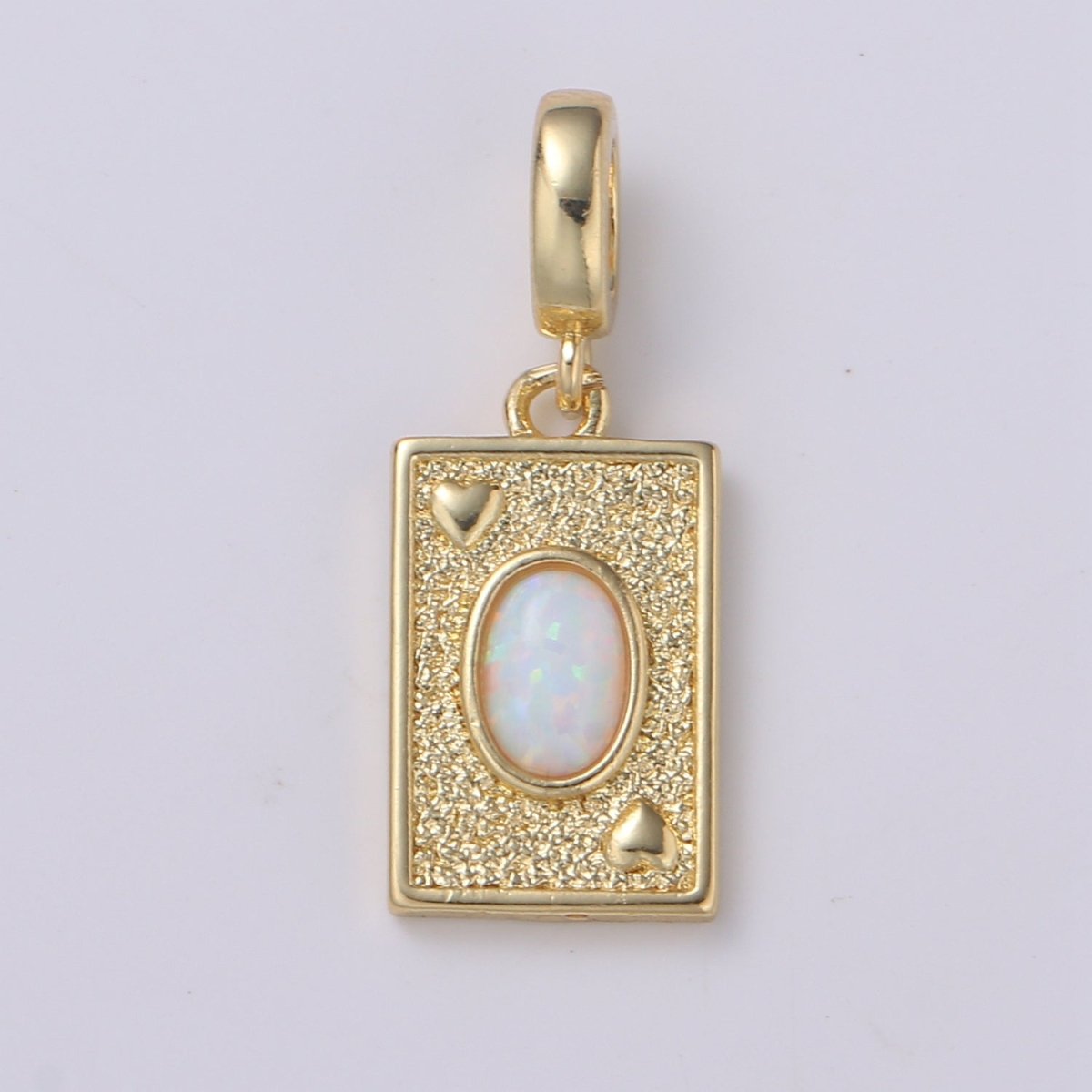 14K Gold Filled Tag Opal Charm Rectangle Medallion, Heart Pendant Necklace Charm for Statement Necklace Component Jewelry Supply H-348 H-349
