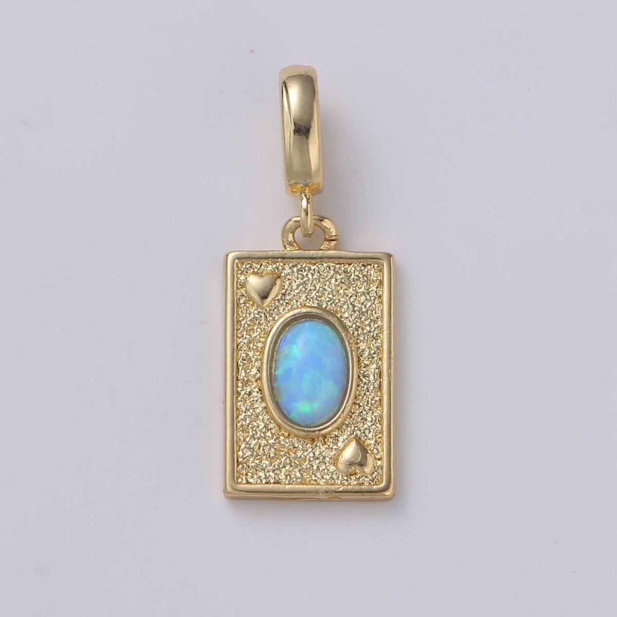 14K Gold Filled Tag Opal Charm Rectangle Medallion, Heart Pendant Necklace Charm for Statement Necklace Component Jewelry Supply H-348 H-349