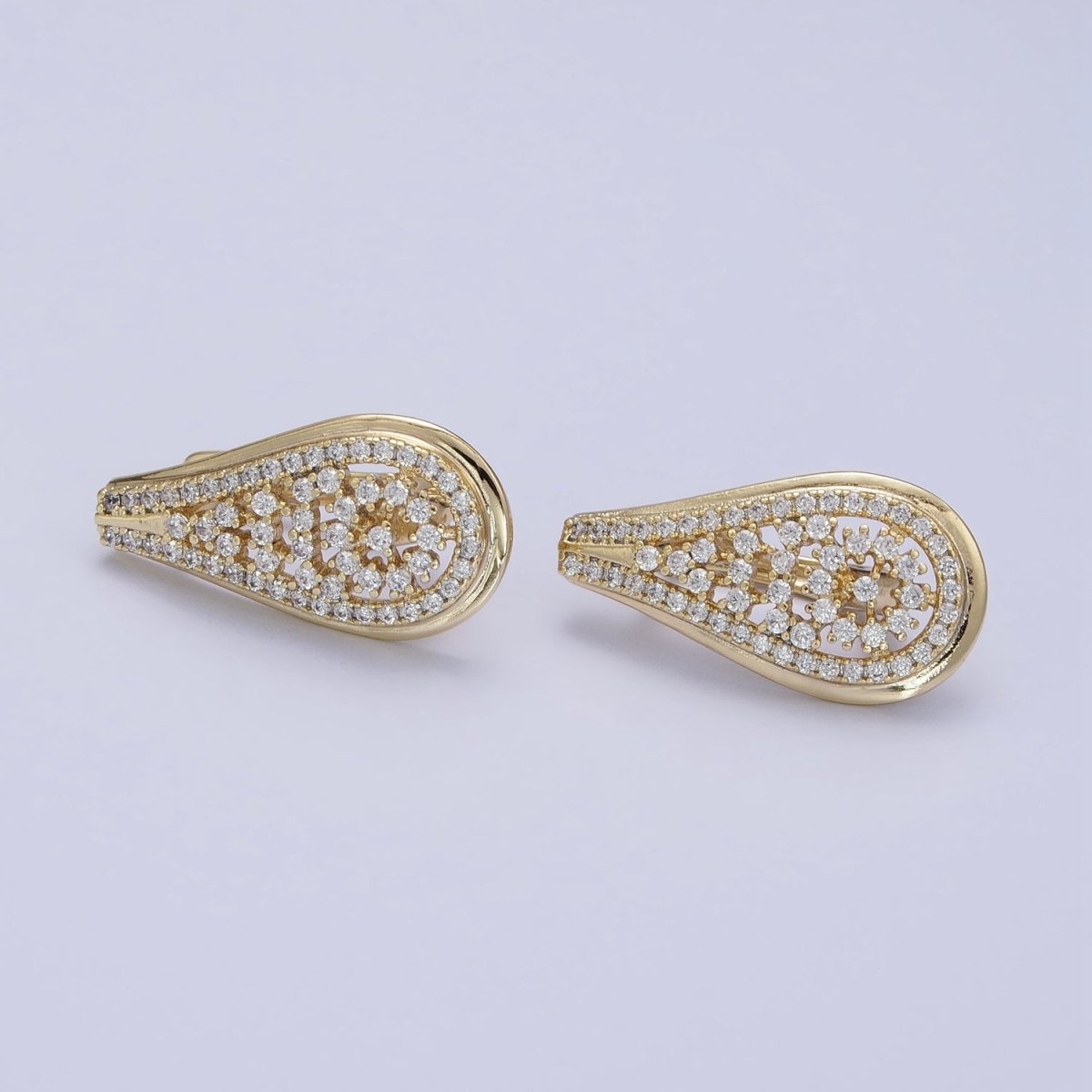 14K Gold Filled Teardrop Micro Paved Clear CZ English Lock Earrings | AD1533 - DLUXCA