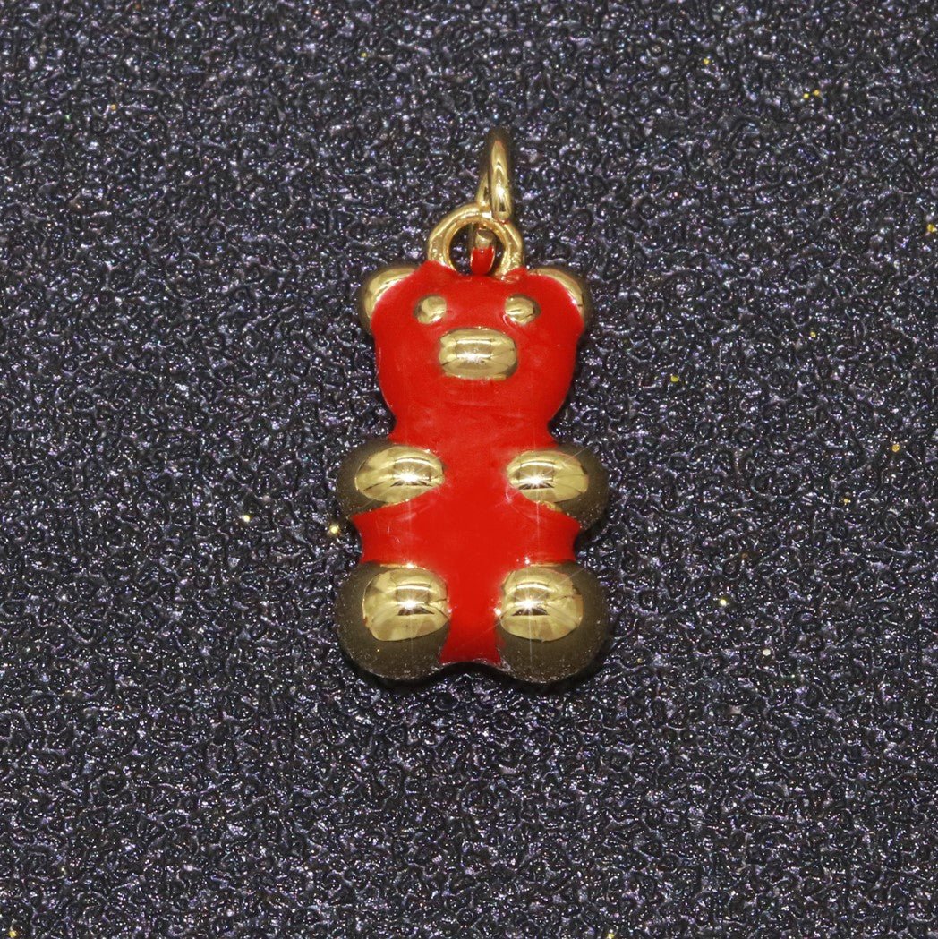 14k Gold Filled Tedy Bear Charm Enamel Animal Pendant for Necklace Earring Bracelet Supply M-530