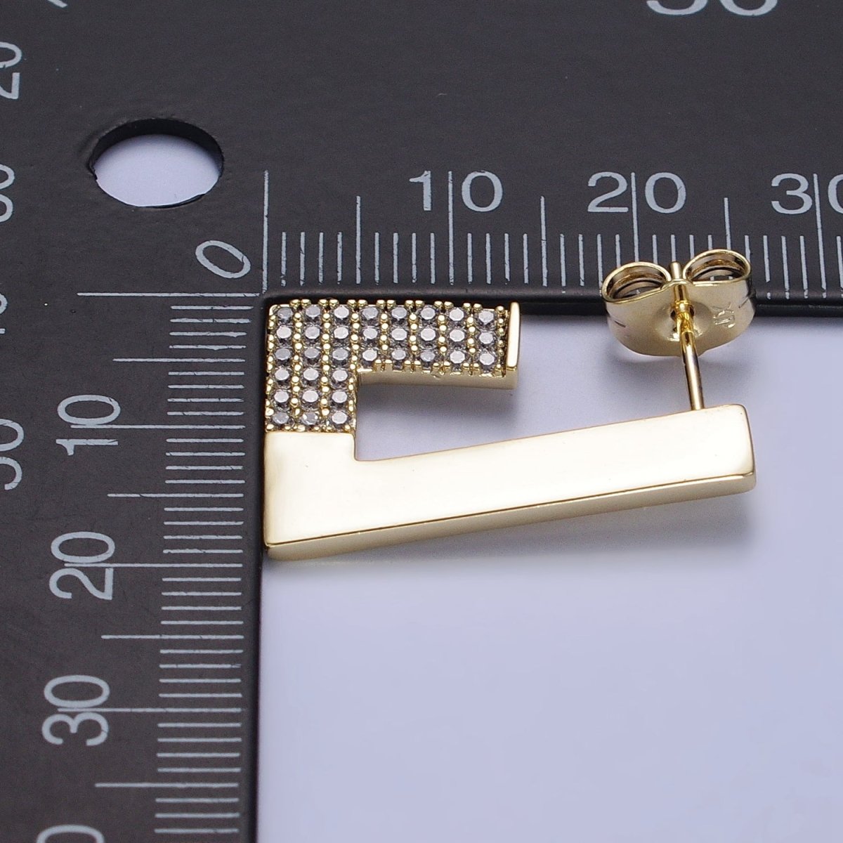 14K Gold Filled Thin Clear Micro Paved Geometric J-Shaped Hoop Earrings | AB332 - DLUXCA