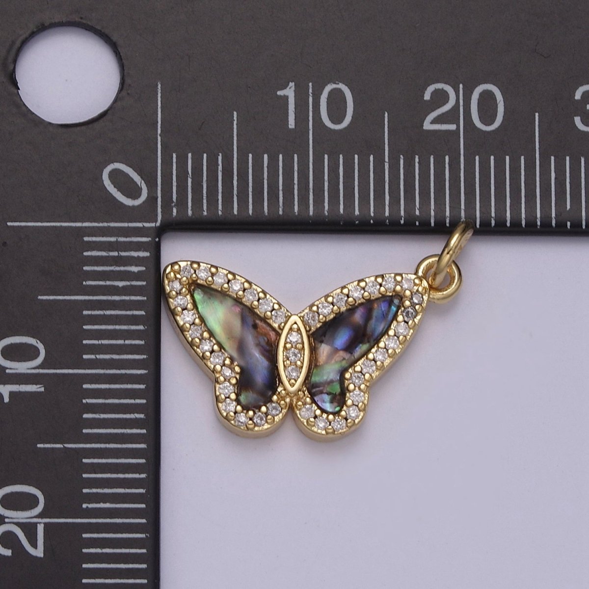 14K Gold Filled Tiger Eye, Mother of Pearl, Abalone Butterfly Monarch Micro Paved CZ Charm N-844 - N-846