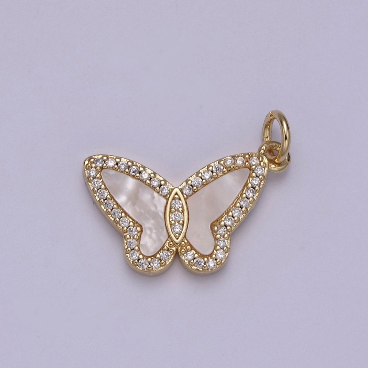 14K Gold Filled Tiger Eye, Mother of Pearl, Abalone Butterfly Monarch Micro Paved CZ Charm N-844 - N-846