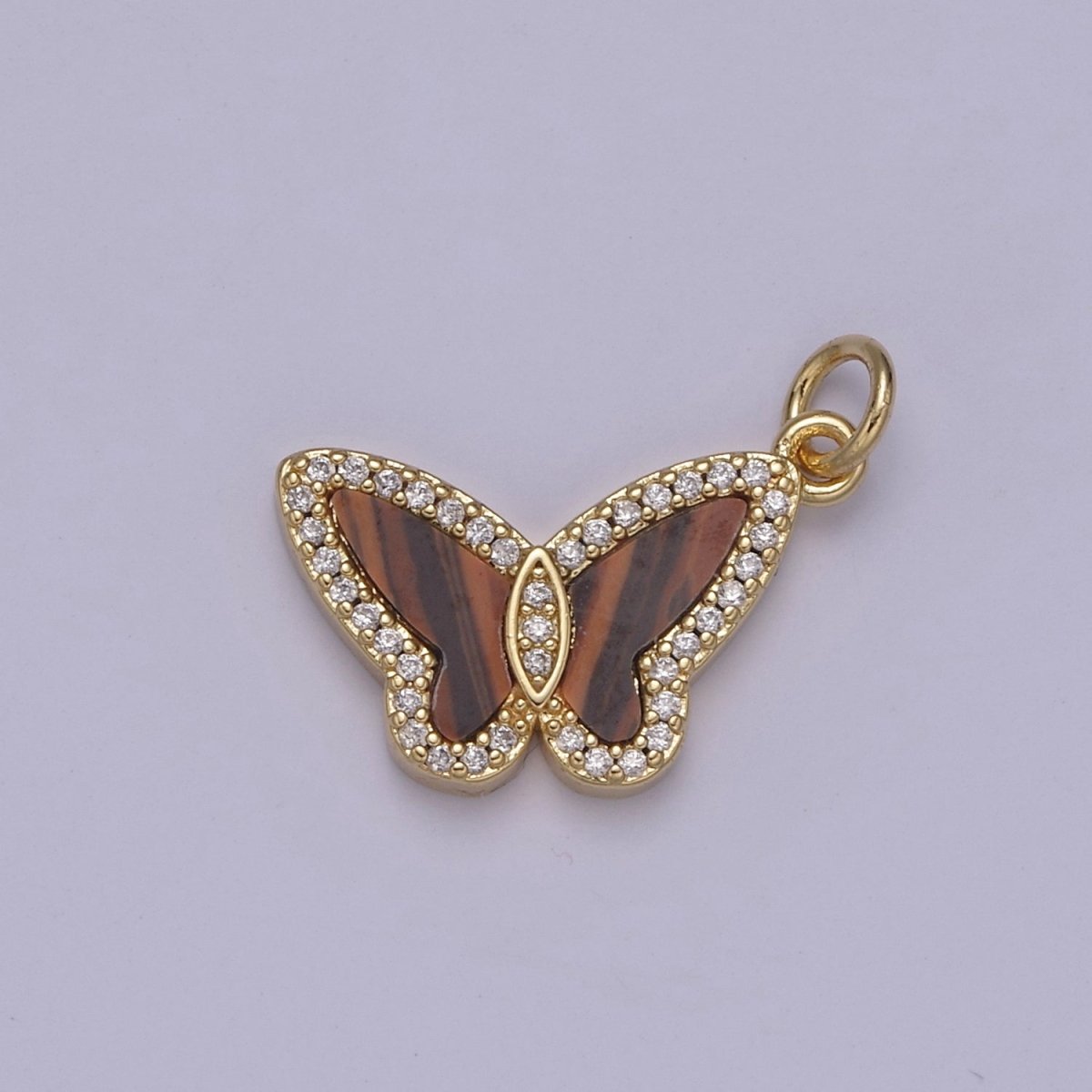 14K Gold Filled Tiger Eye, Mother of Pearl, Abalone Butterfly Monarch Micro Paved CZ Charm N-844 - N-846
