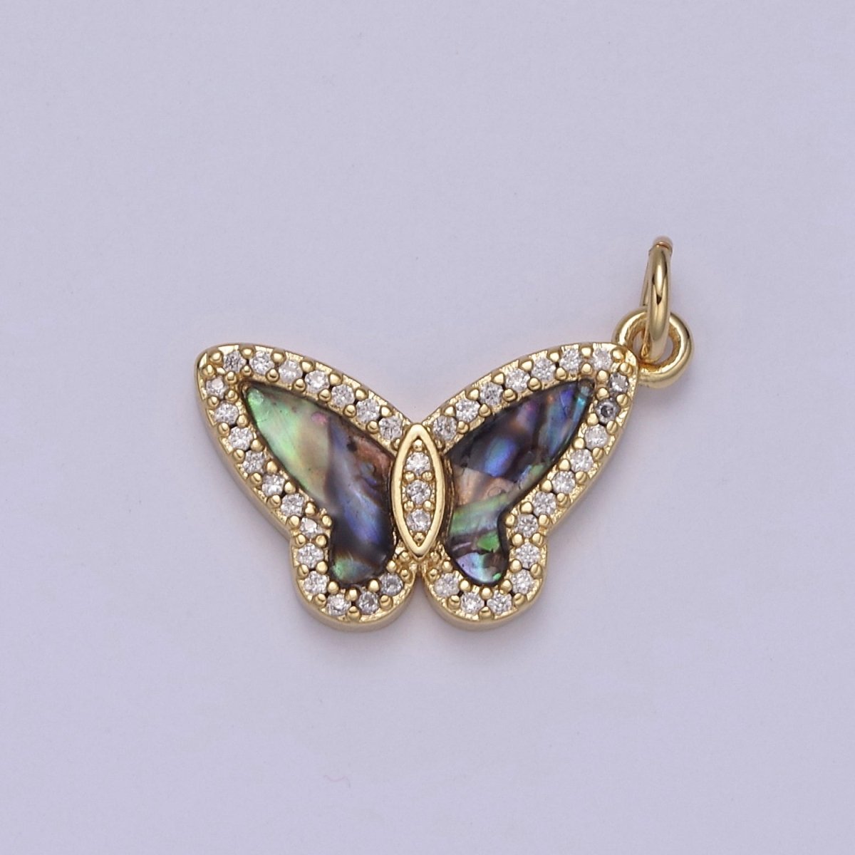 14K Gold Filled Tiger Eye, Mother of Pearl, Abalone Butterfly Monarch Micro Paved CZ Charm N-844 - N-846