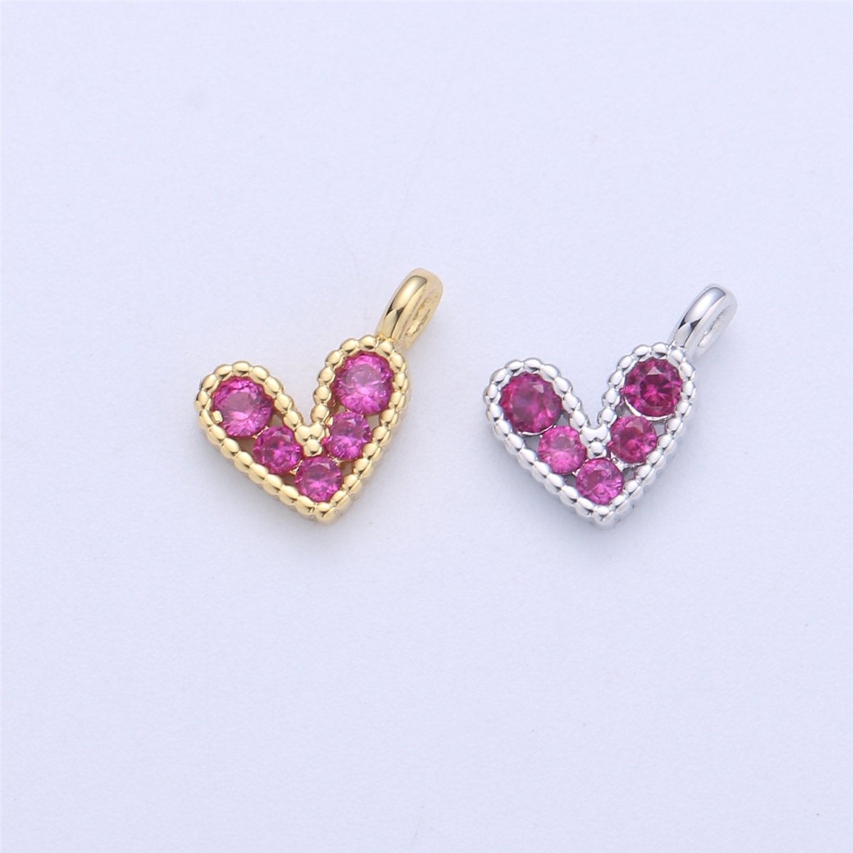 14K Gold Filled Tiny Heart Charm – Pendant, Silver Pink Cubic Micro Pave Charm for bracelet Earring Necklace Component C-833 C-834