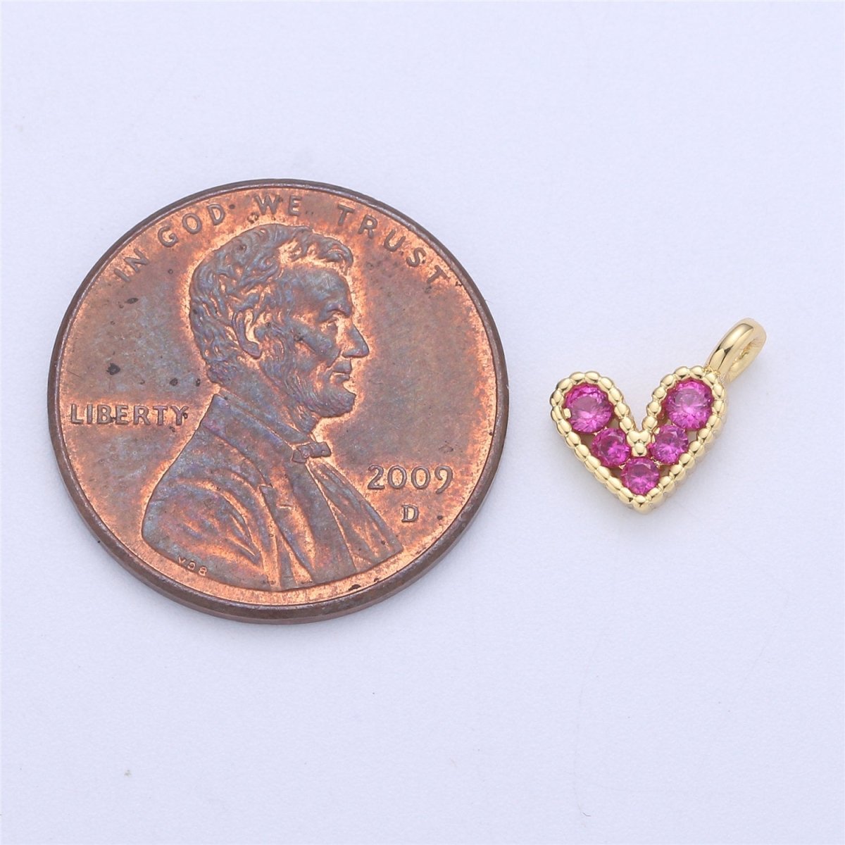 14K Gold Filled Tiny Heart Charm – Pendant, Silver Pink Cubic Micro Pave Charm for bracelet Earring Necklace Component C-833 C-834