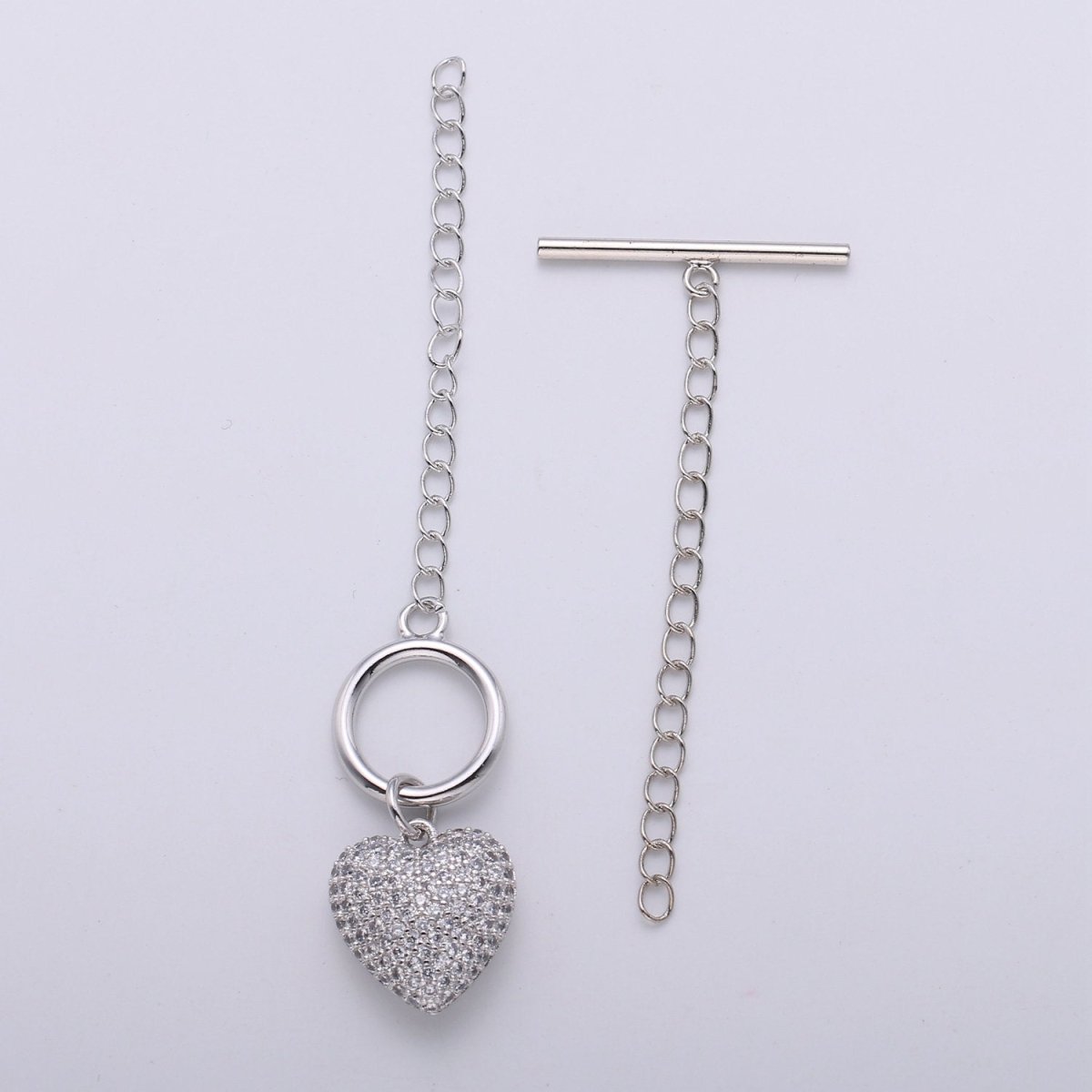 14K Gold Filled Toggle Clasp with CZ On Charm, 22mmx10mm Heart Charm and 10mmx2mm Bar. Extender Chain is 35mm 1.5inches You Can Cut K-454 K-455