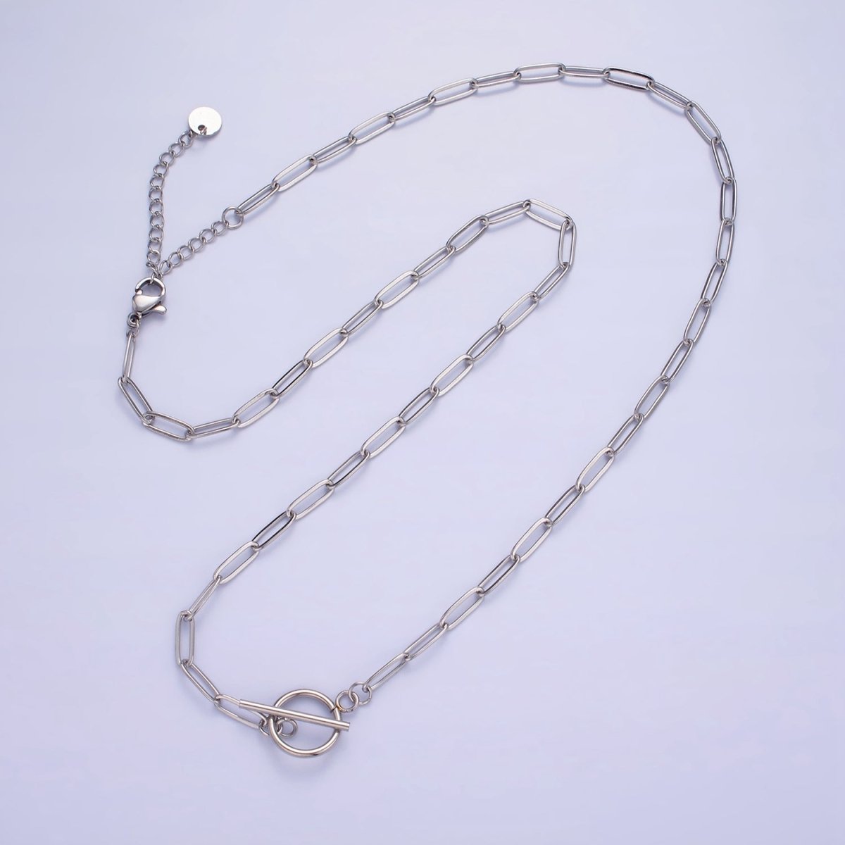 Stainless Steel Toggle Clasps Paperclip Chain 19 Inch Necklace w. 2 Inch Extender in Gold & Silver | WA-2492 WA-2493