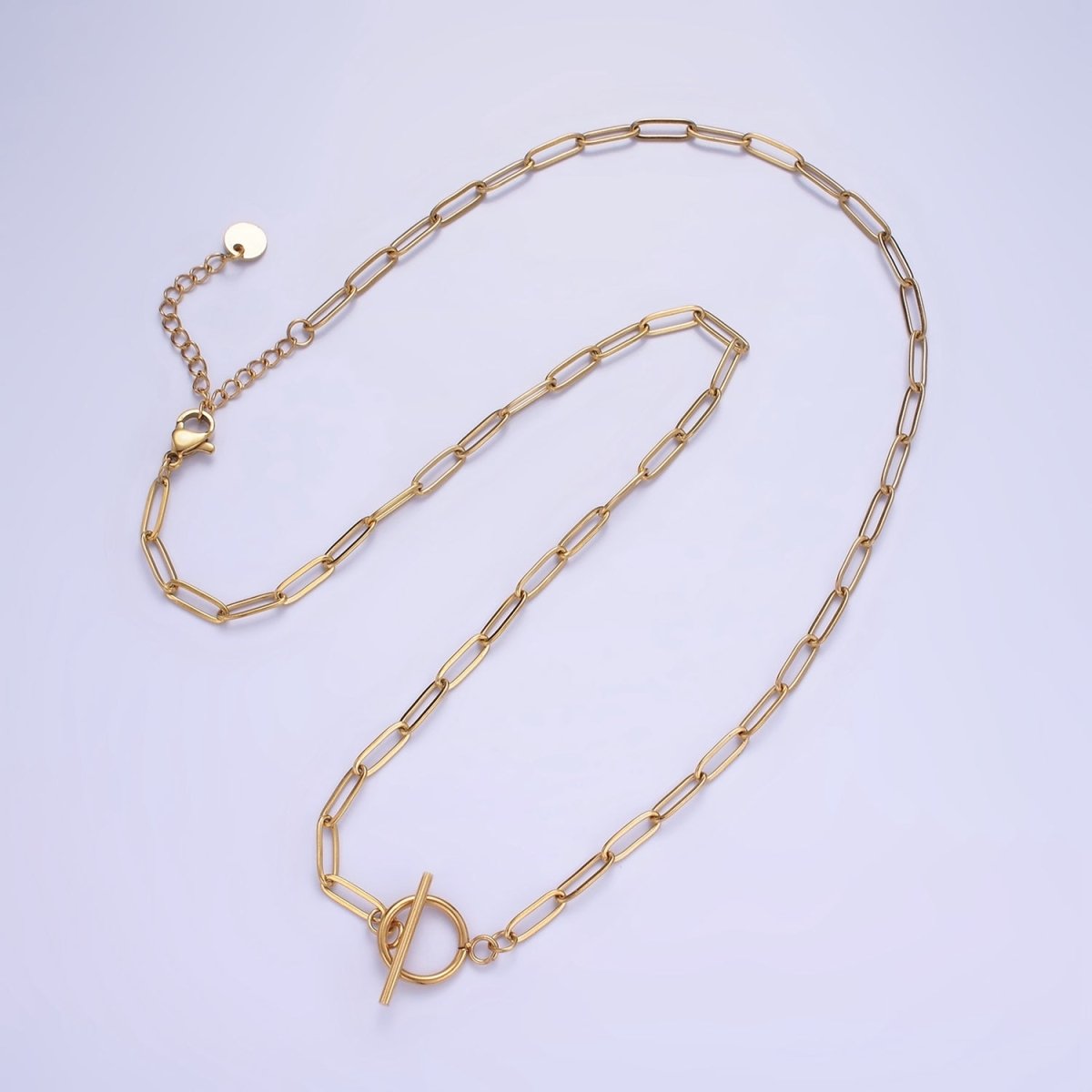 Stainless Steel Toggle Clasps Paperclip Chain 19 Inch Necklace w. 2 Inch Extender in Gold & Silver | WA-2492 WA-2493