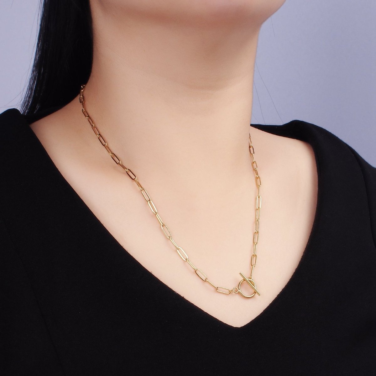 Stainless Steel Toggle Clasps Paperclip Chain 19 Inch Necklace w. 2 Inch Extender in Gold & Silver | WA-2492 WA-2493