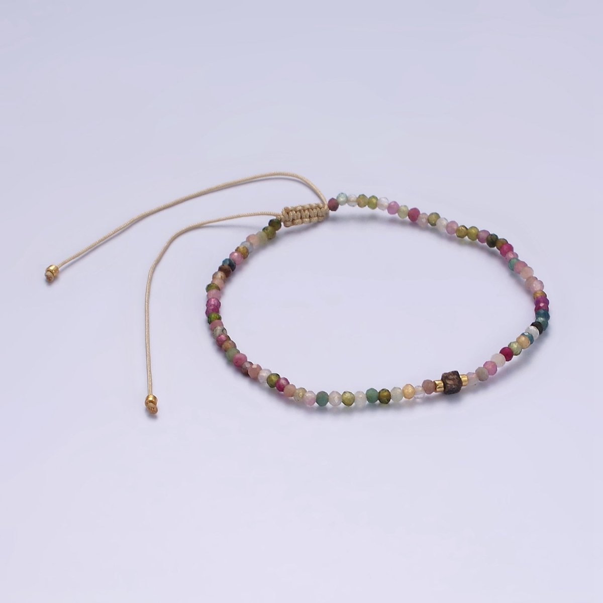 14K Gold Filled Tourmaline Multifaceted Cream Rope Adjustable Friendship Bracelet | WA-2170 - WA-2168 Clearance Pricing