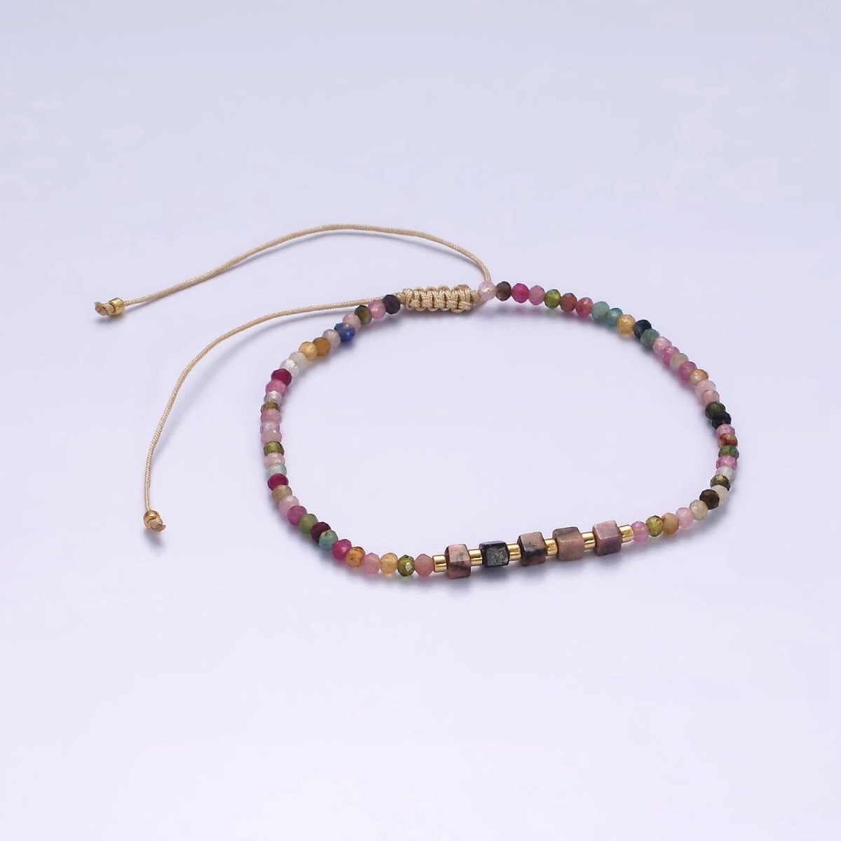14K Gold Filled Tourmaline Multifaceted Cream Rope Adjustable Friendship Bracelet | WA-2170 - WA-2168 Clearance Pricing