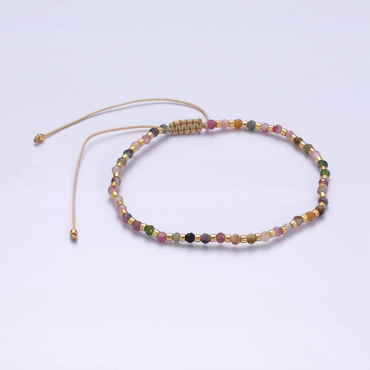 14K Gold Filled Tourmaline Multifaceted Cream Rope Adjustable Friendship Bracelet | WA-2170 - WA-2168 Clearance Pricing