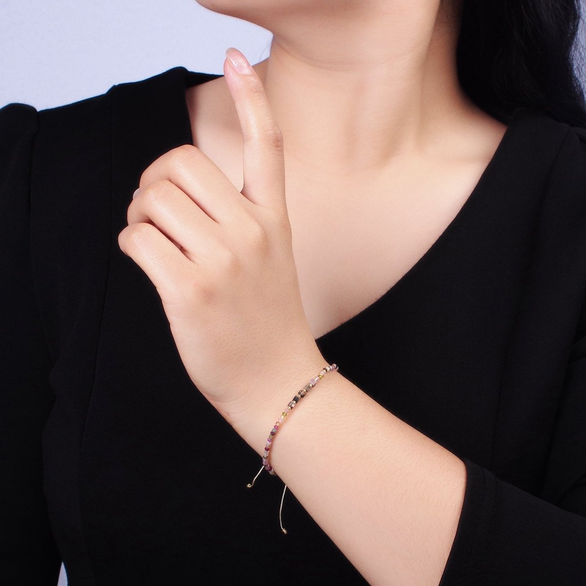 14K Gold Filled Tourmaline Multifaceted Cream Rope Adjustable Friendship Bracelet | WA-2170 - WA-2168 Clearance Pricing