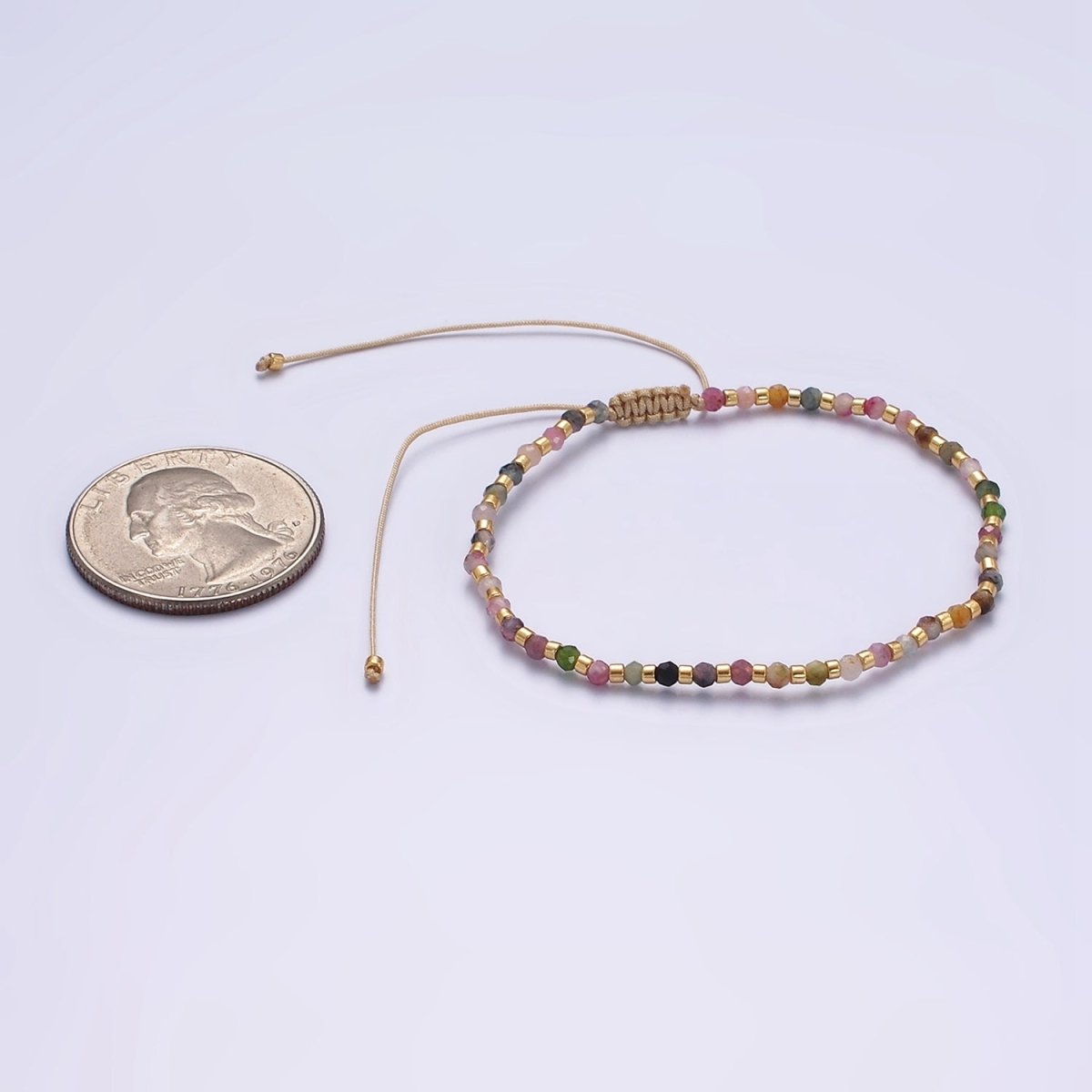 14K Gold Filled Tourmaline Multifaceted Cream Rope Adjustable Friendship Bracelet | WA-2170 - WA-2168 Clearance Pricing