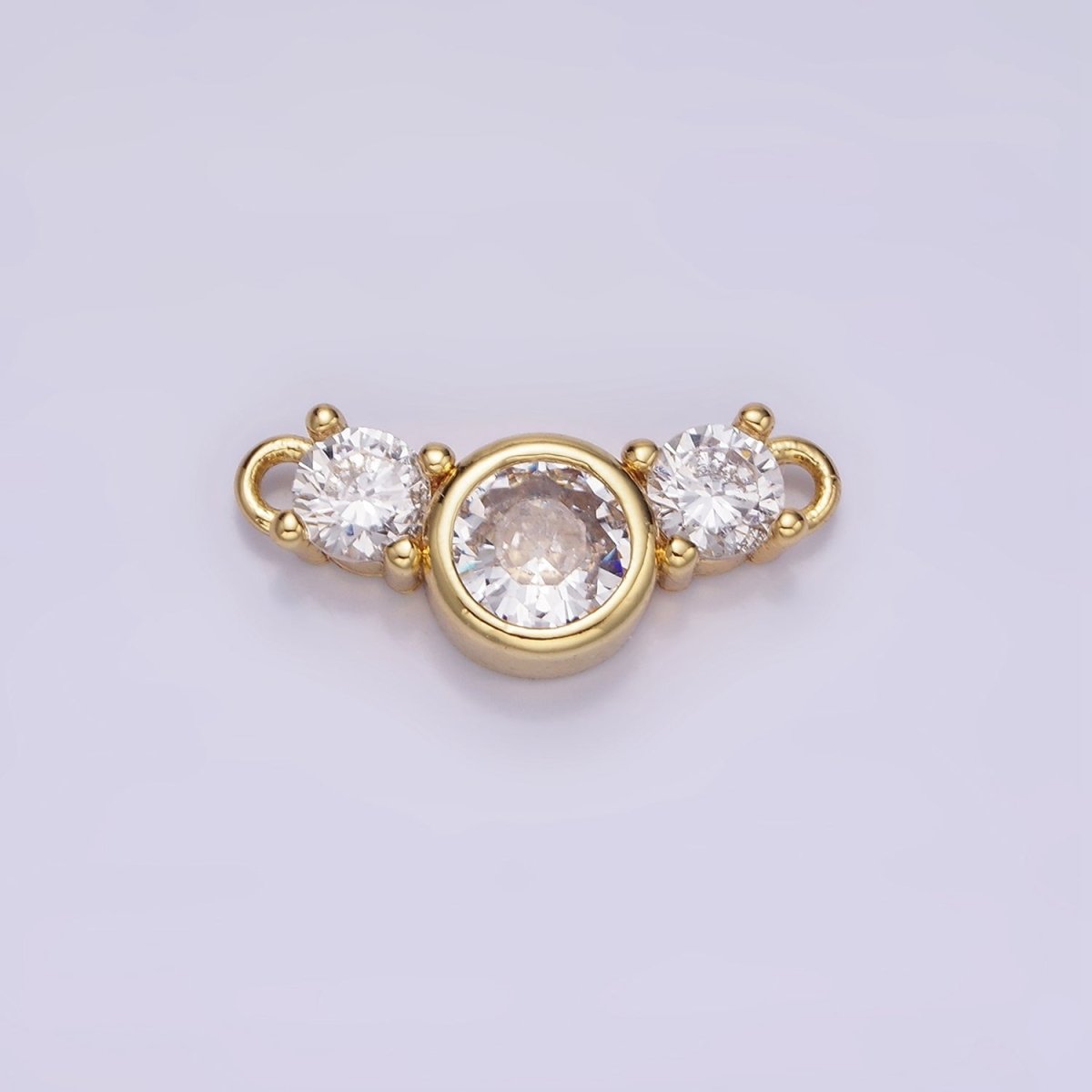14K Gold Filled Triple Clear CZ Round Bezel Connector | G268 - DLUXCA