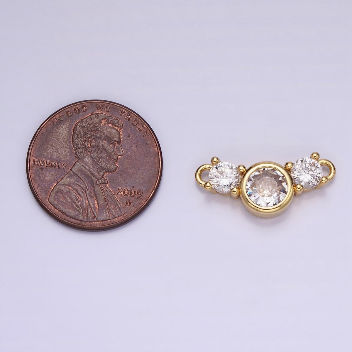 14K Gold Filled Triple Clear CZ Round Bezel Connector | G268 - DLUXCA