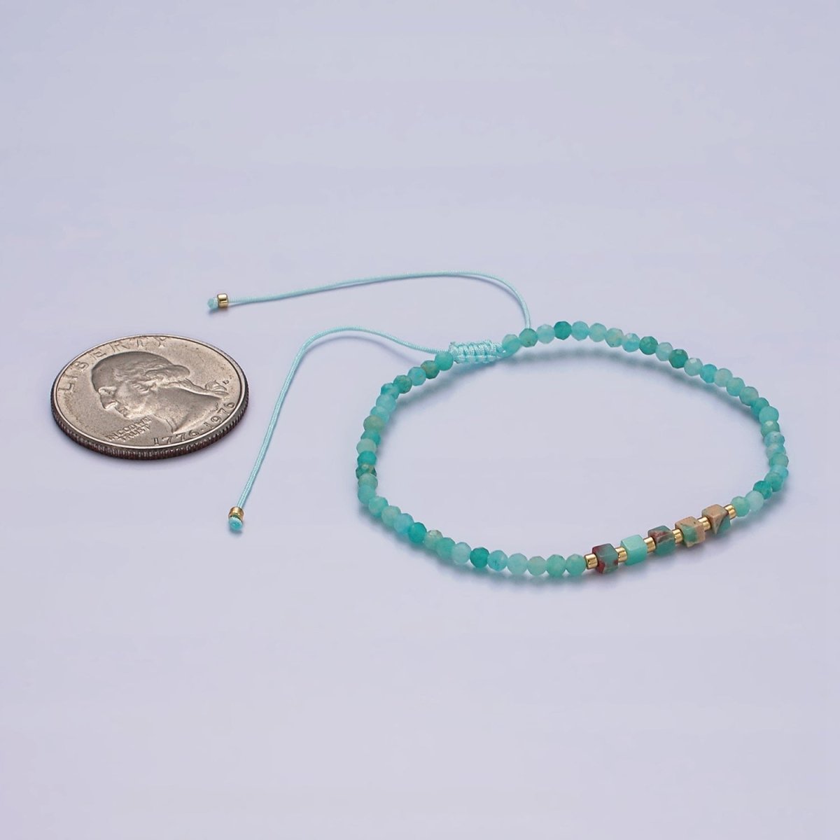 14K Gold Filled Turquoise Multifaceted Turquoise Rope Adjustable Friendship Bracelet | WA-2013 - WA-2015 Clearance Pricing