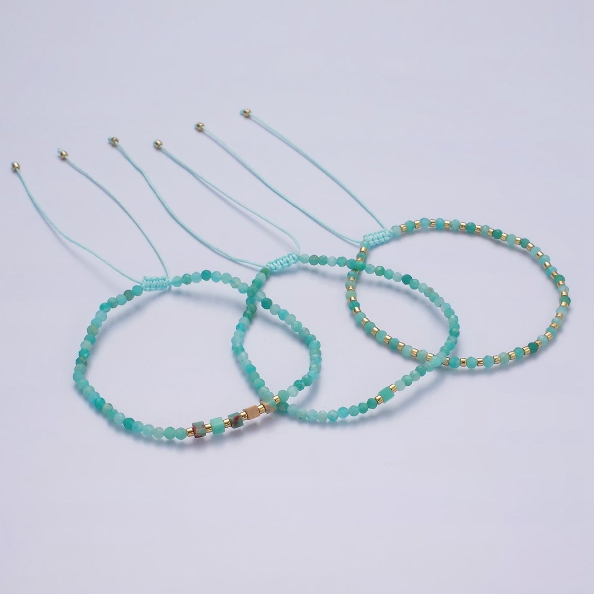 14K Gold Filled Turquoise Multifaceted Turquoise Rope Adjustable Friendship Bracelet | WA-2013 - WA-2015 Clearance Pricing