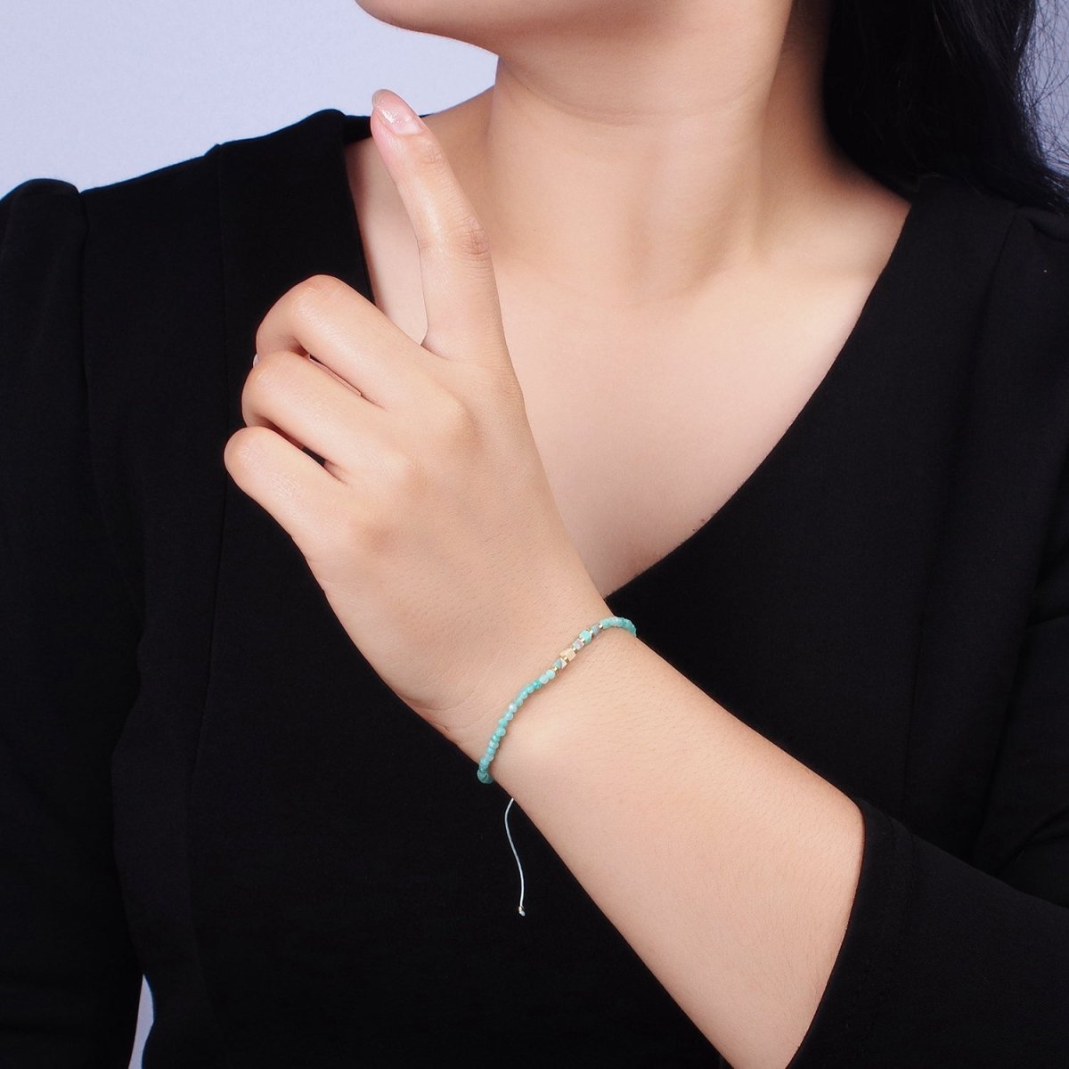 14K Gold Filled Turquoise Multifaceted Turquoise Rope Adjustable Friendship Bracelet | WA-2013 - WA-2015 Clearance Pricing