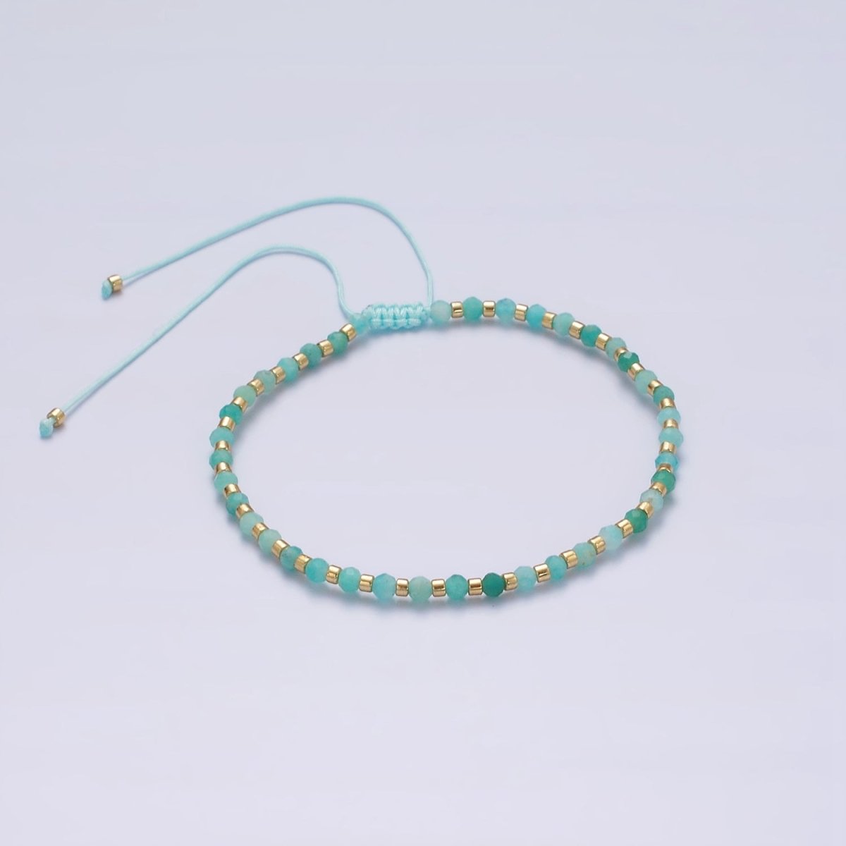 14K Gold Filled Turquoise Multifaceted Turquoise Rope Adjustable Friendship Bracelet | WA-2013 - WA-2015 Clearance Pricing