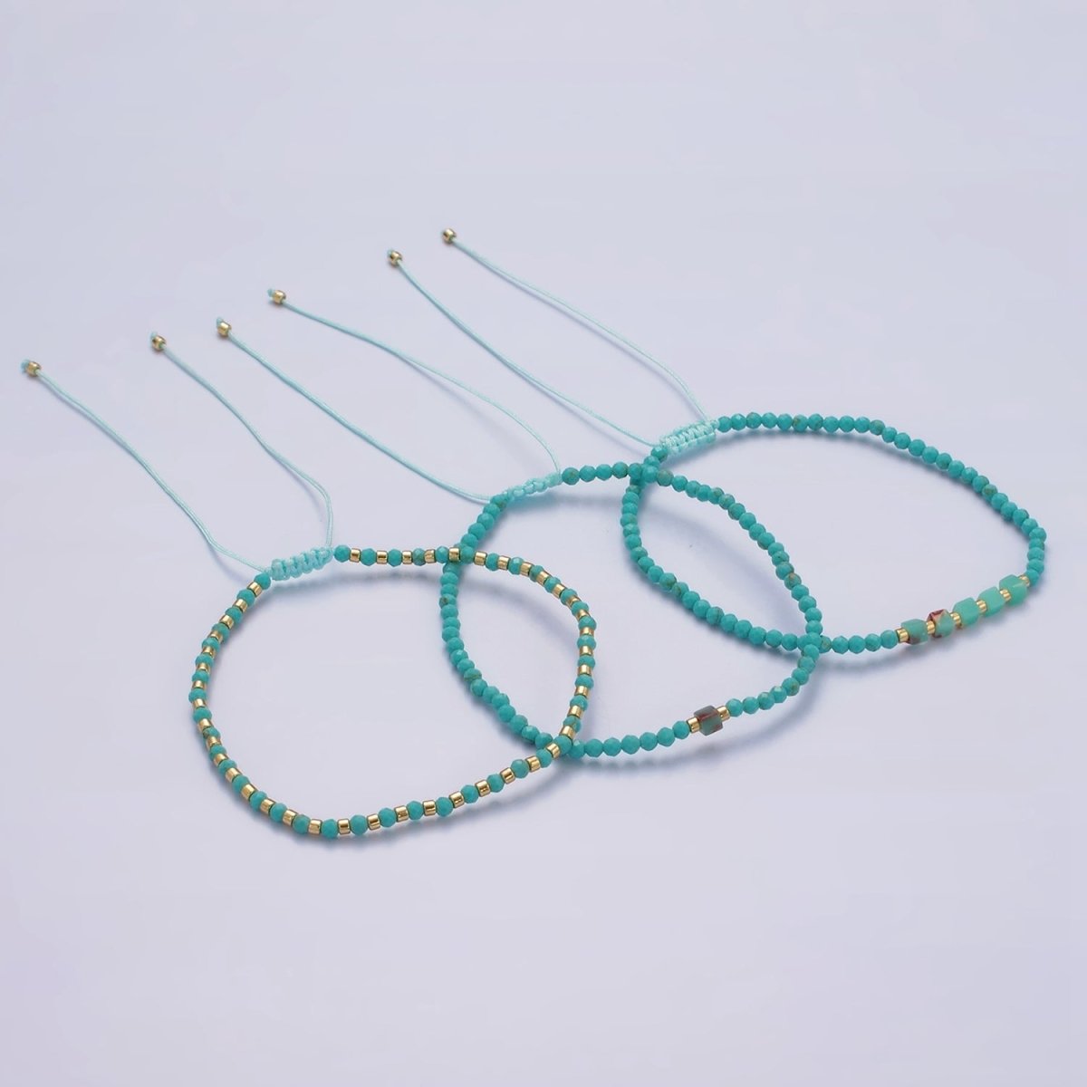 14K Gold Filled Turquoise Multifaceted Turquoise Rope Adjustable Friendship Bracelet | WA-2171 - WA-2219 Clearance Pricing