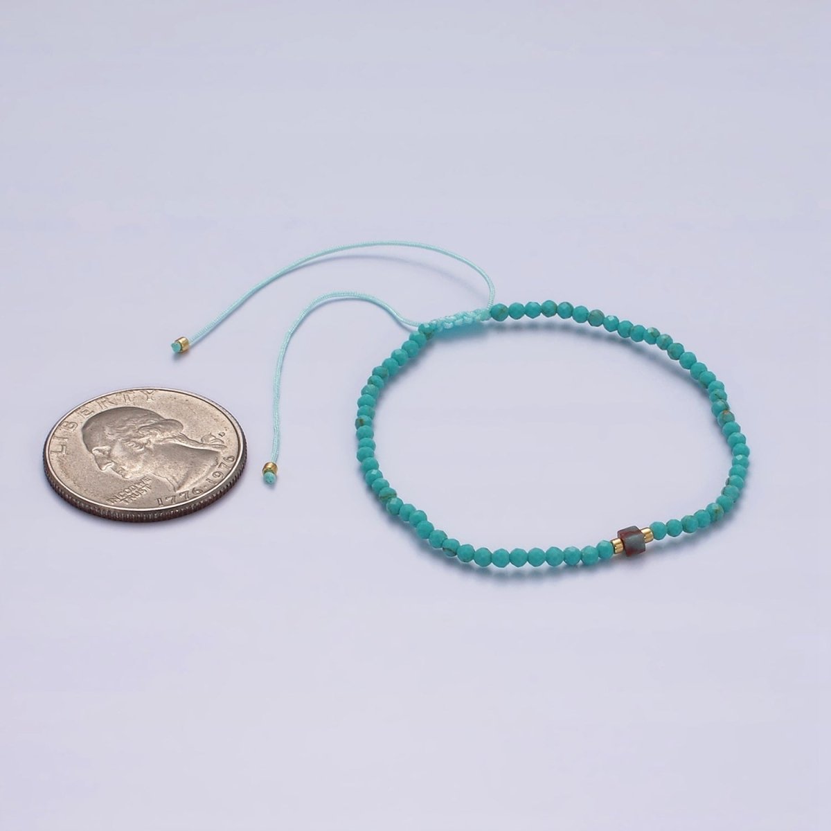 14K Gold Filled Turquoise Multifaceted Turquoise Rope Adjustable Friendship Bracelet | WA-2171 - WA-2219 Clearance Pricing