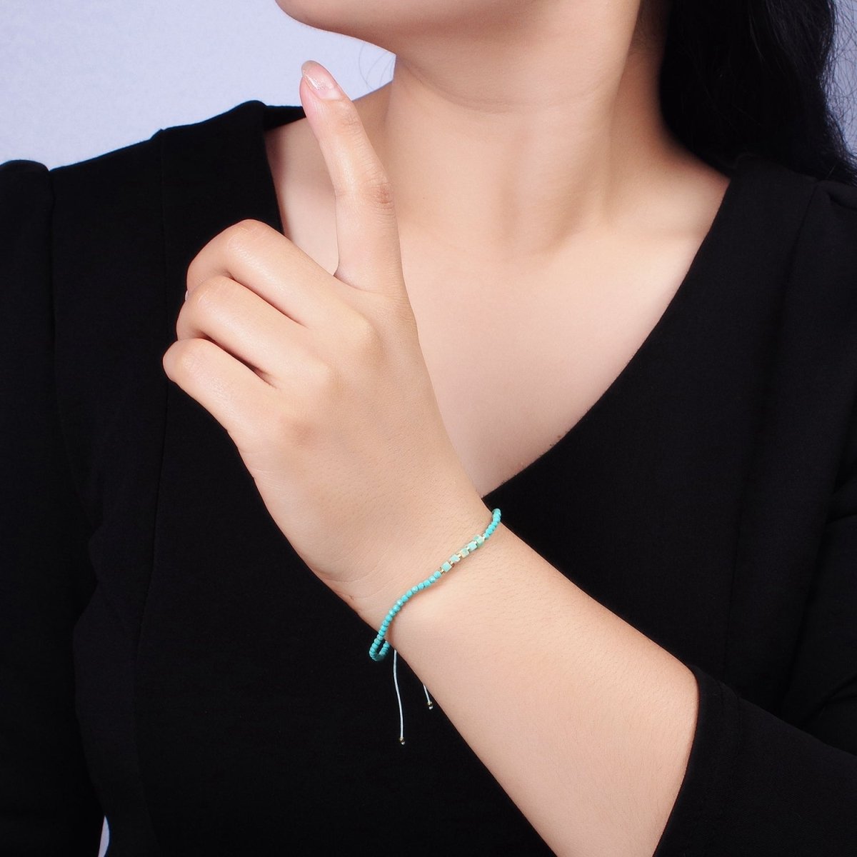 14K Gold Filled Turquoise Multifaceted Turquoise Rope Adjustable Friendship Bracelet | WA-2171 - WA-2219 Clearance Pricing
