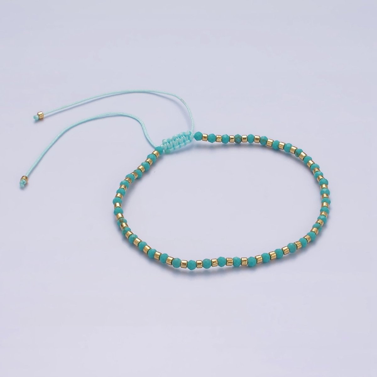 14K Gold Filled Turquoise Multifaceted Turquoise Rope Adjustable Friendship Bracelet | WA-2171 - WA-2219 Clearance Pricing