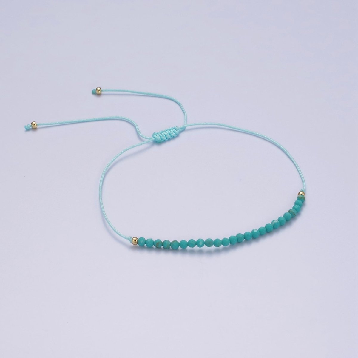 14K Gold Filled Turquoise Multifaceted Turquoise Rope Adjustable Friendship Bracelet | WA-2181 - WA-2183 Clearance Pricing