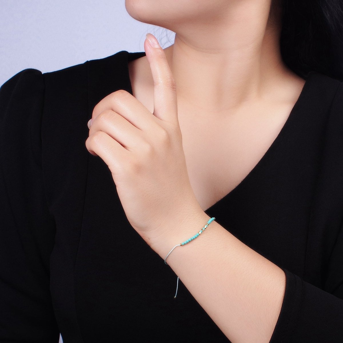 14K Gold Filled Turquoise Multifaceted Turquoise Rope Adjustable Friendship Bracelet | WA-2181 - WA-2183 Clearance Pricing