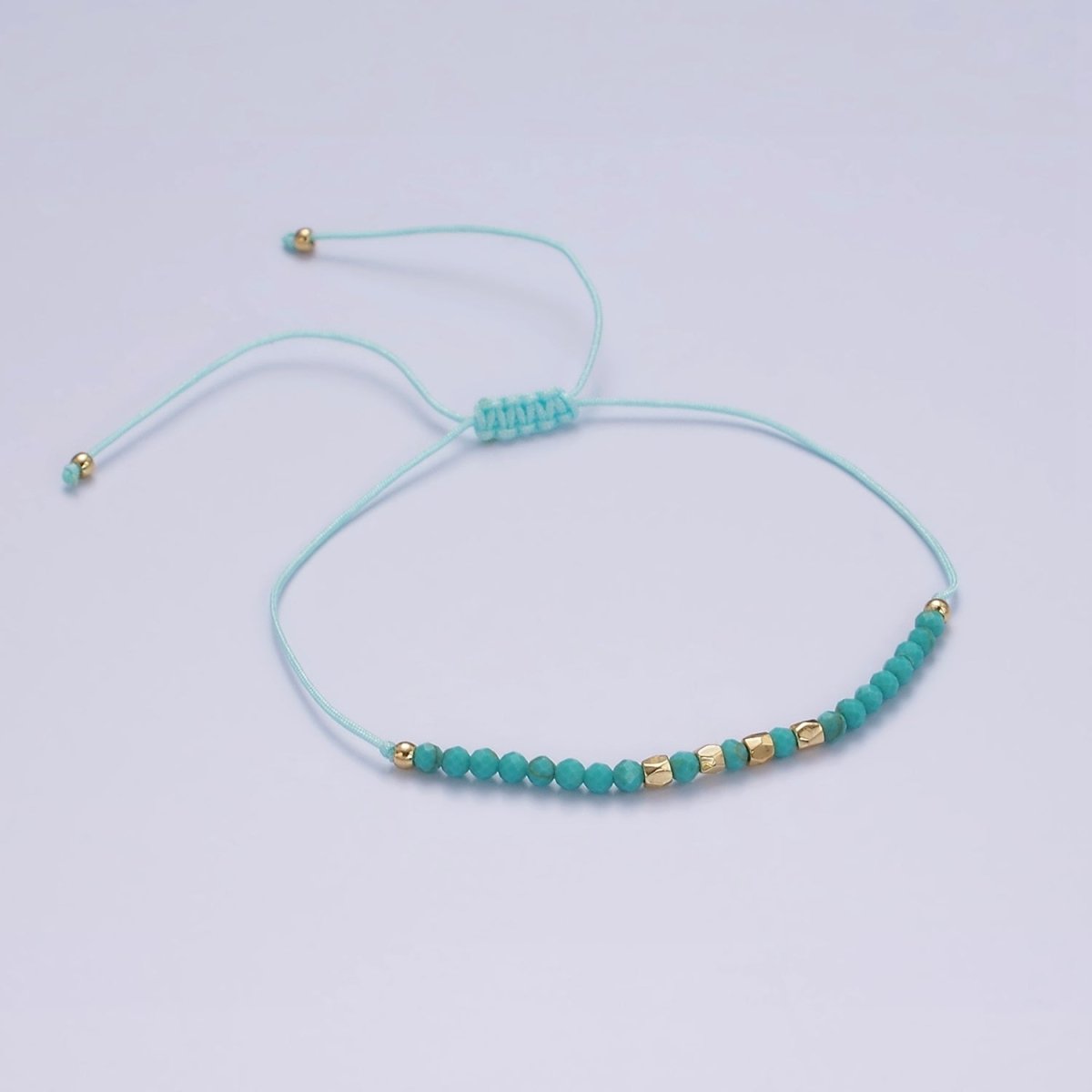 14K Gold Filled Turquoise Multifaceted Turquoise Rope Adjustable Friendship Bracelet | WA-2181 - WA-2183 Clearance Pricing