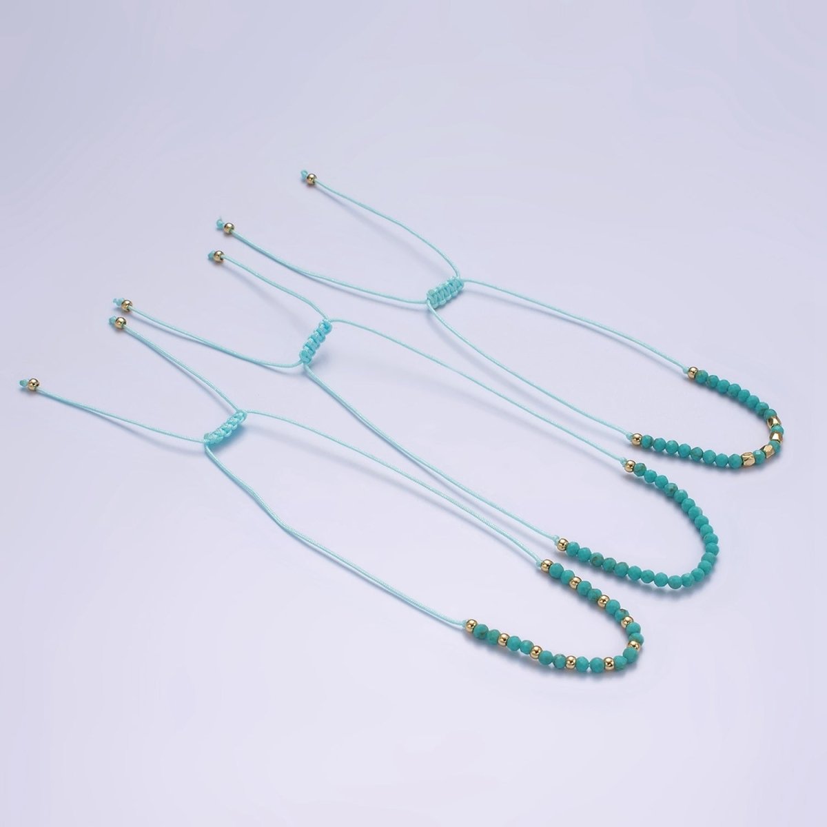14K Gold Filled Turquoise Multifaceted Turquoise Rope Adjustable Friendship Bracelet | WA-2181 - WA-2183 Clearance Pricing