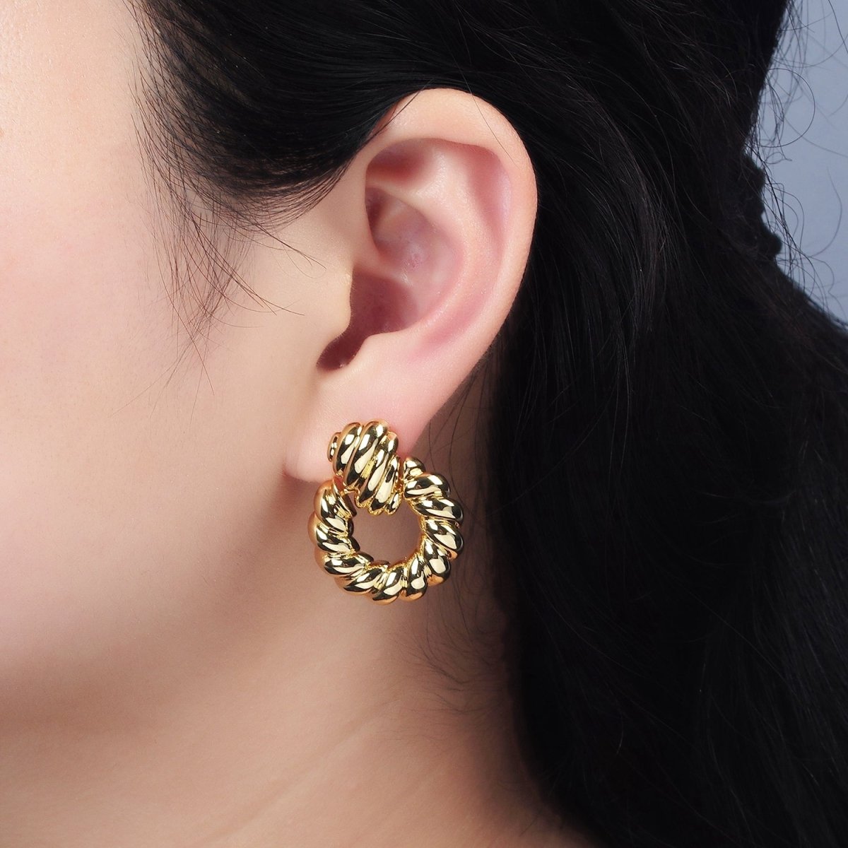 14K Gold Filled Twist Croissant Open Drop Stud Earrings in Gold & Silver | AE431 AE432