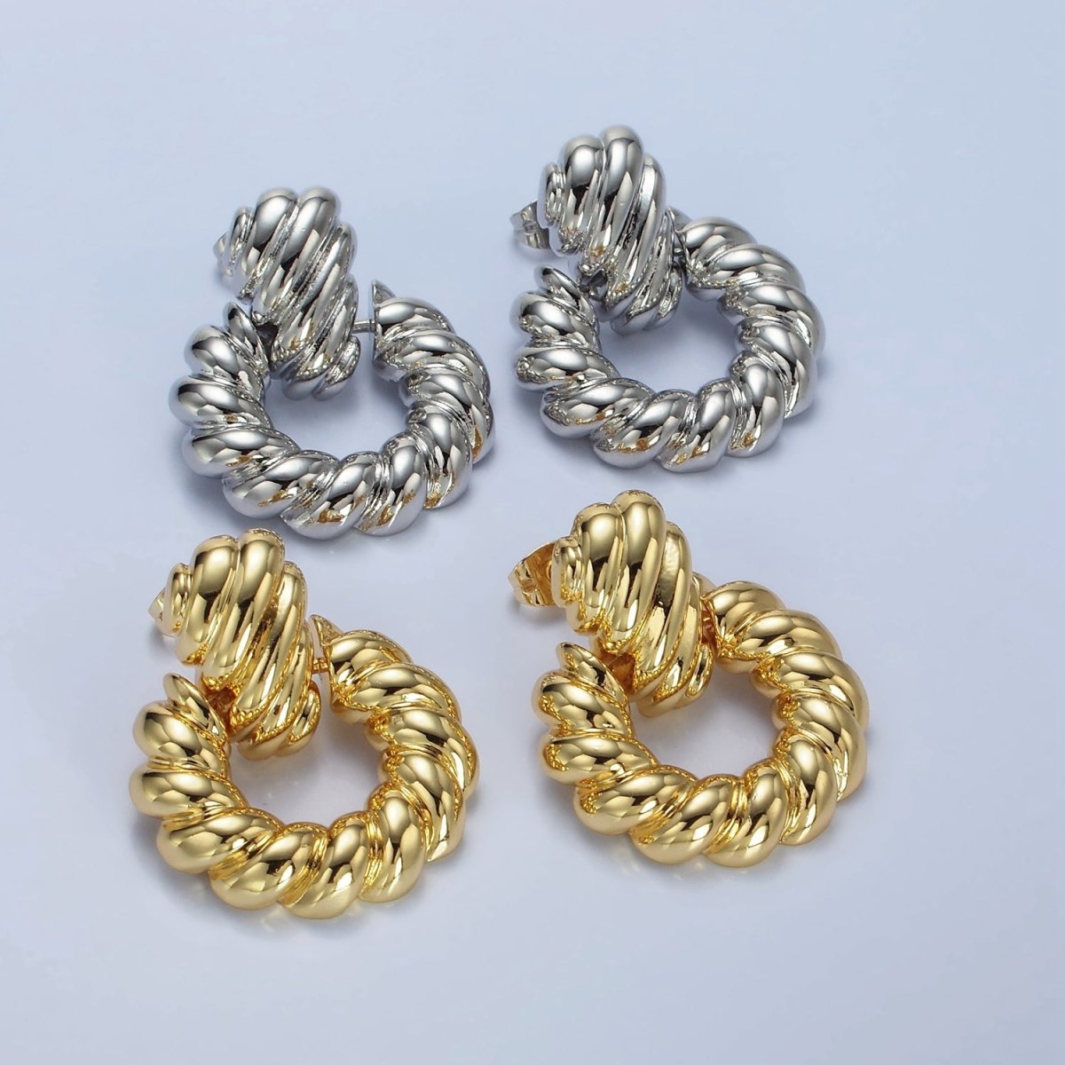 14K Gold Filled Twist Croissant Open Drop Stud Earrings in Gold & Silver | AE431 AE432