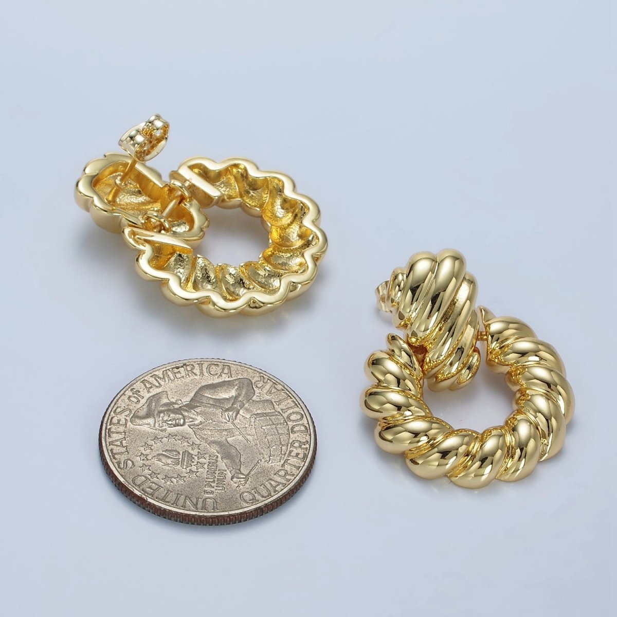 14K Gold Filled Twist Croissant Open Drop Stud Earrings in Gold & Silver | AE431 AE432