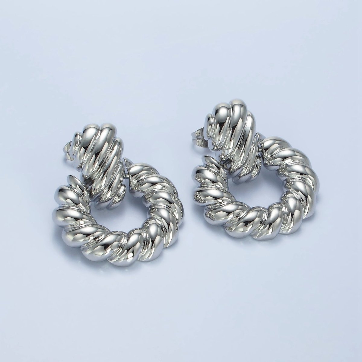 14K Gold Filled Twist Croissant Open Drop Stud Earrings in Gold & Silver | AE431 AE432