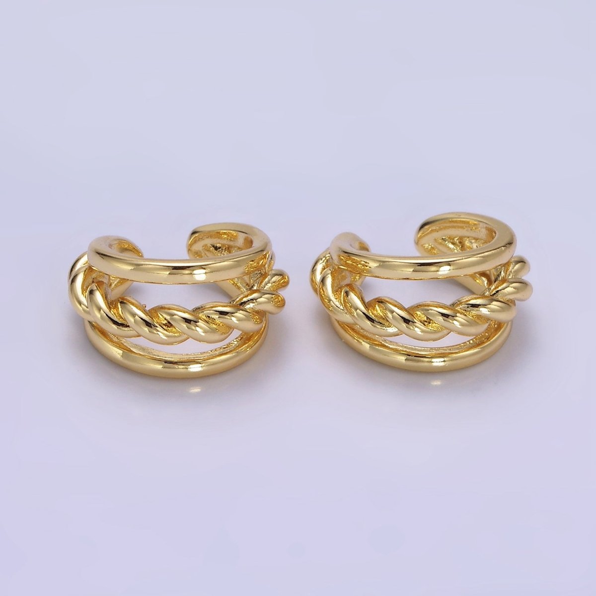 14K Gold Filled Twist Croissant Triple Band Minimalist Ear Cuff Earrings | AI157 - DLUXCA