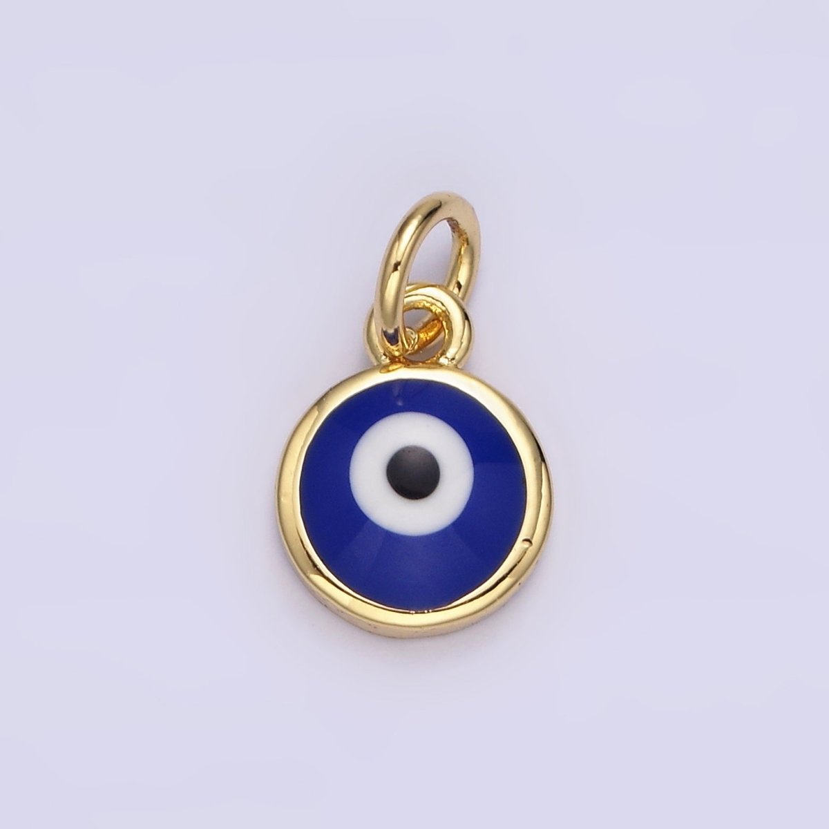 14K Gold Filled White, Blue Evil Eye Enamel 8mm Round Charm | N-1023 N-1024