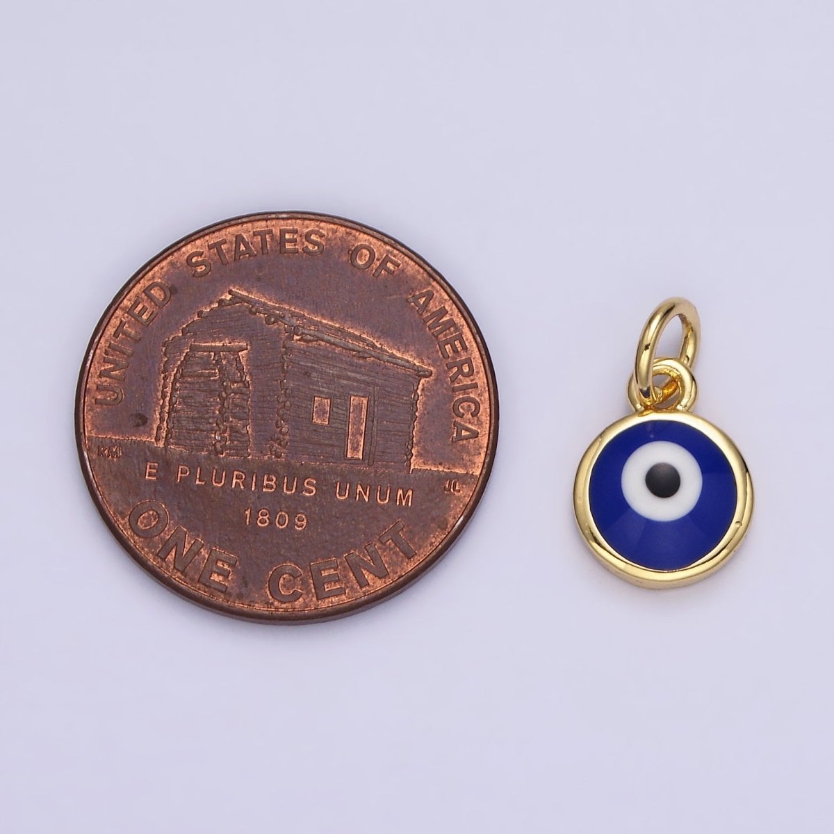 14K Gold Filled White, Blue Evil Eye Enamel 8mm Round Charm | N-1023 N-1024