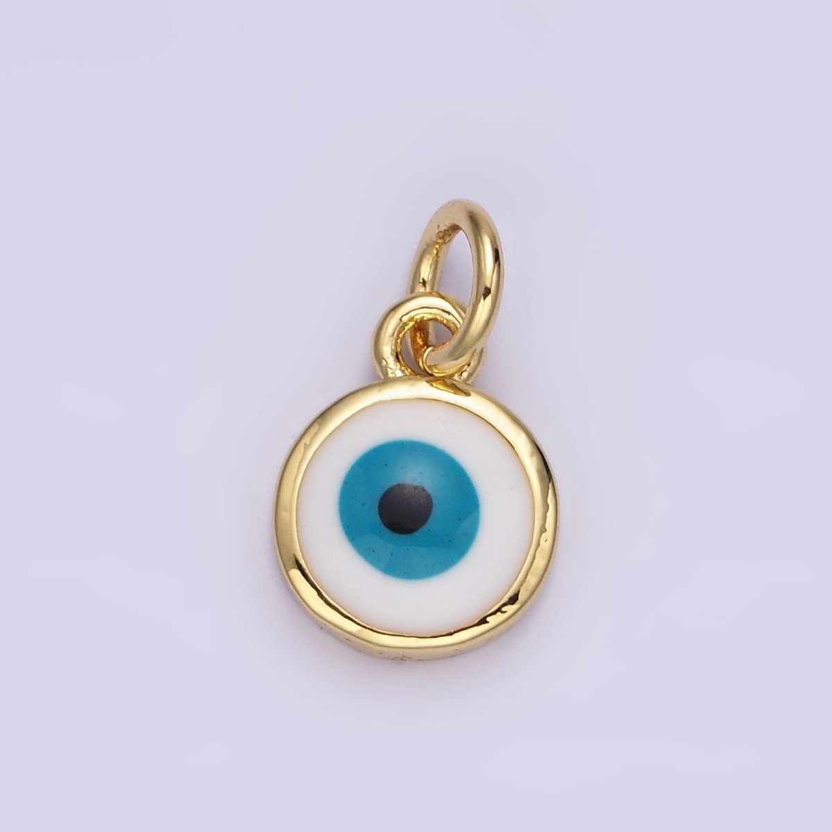 14K Gold Filled White, Blue Evil Eye Enamel 8mm Round Charm | N-1023 N-1024