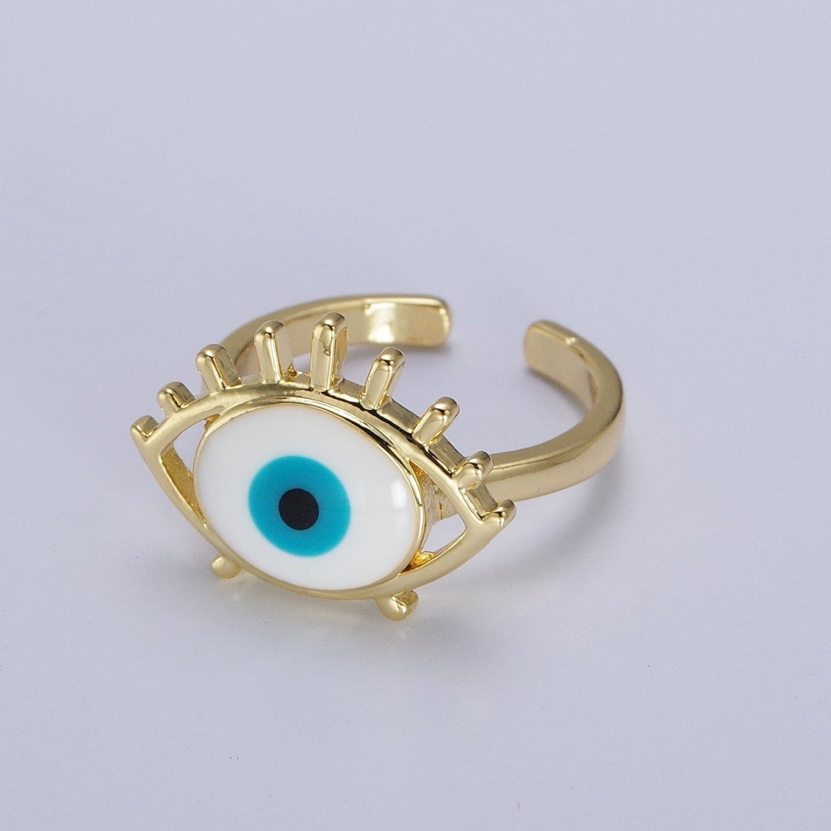 14K Gold Filled White, Blue Evil Eye Enamel Adjustable Ring | O-194 O-195