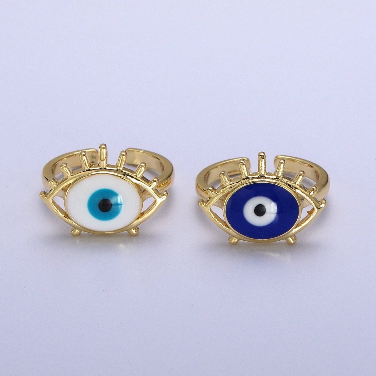 14K Gold Filled White, Blue Evil Eye Enamel Adjustable Ring | O-194 O-195