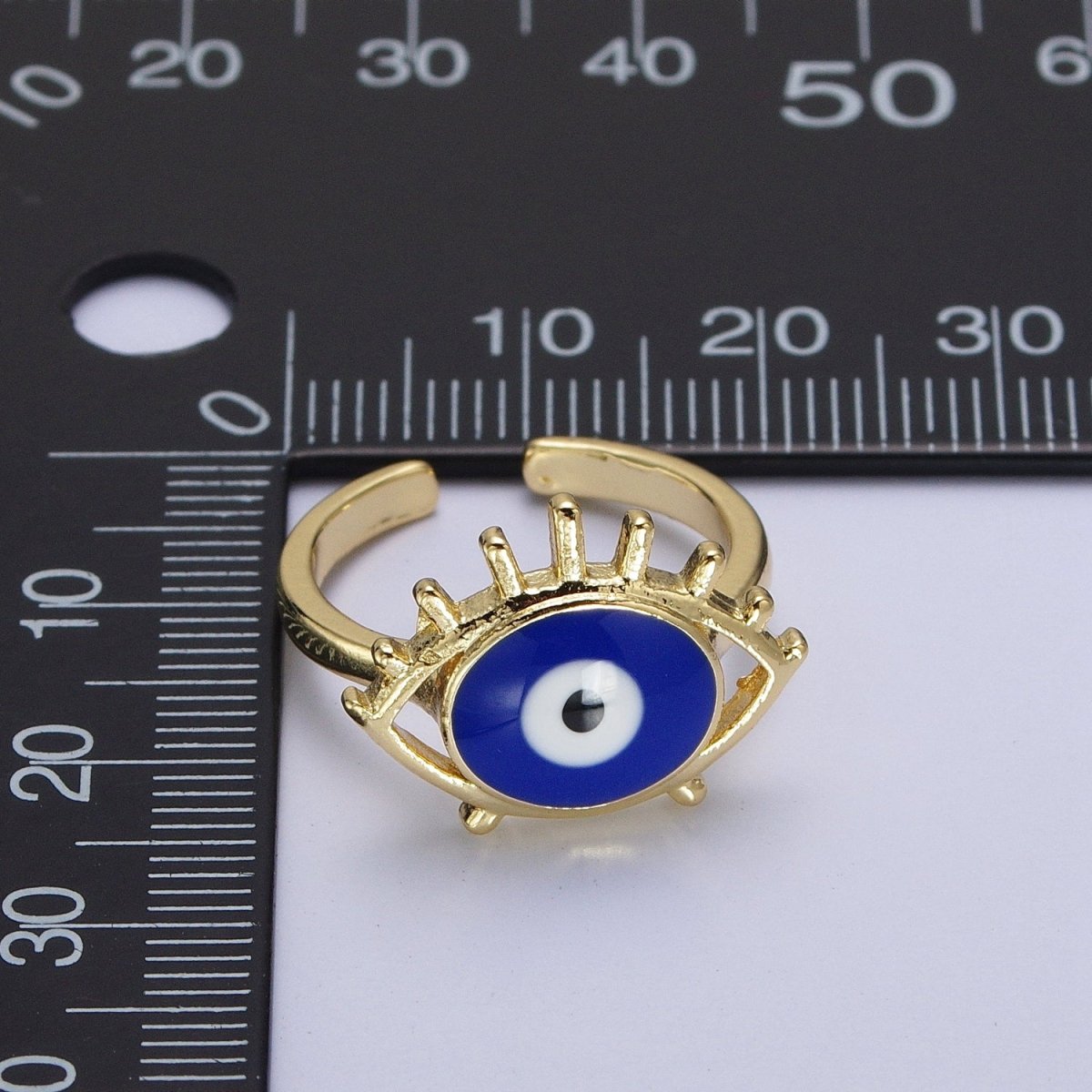 14K Gold Filled White, Blue Evil Eye Enamel Adjustable Ring | O-194 O-195